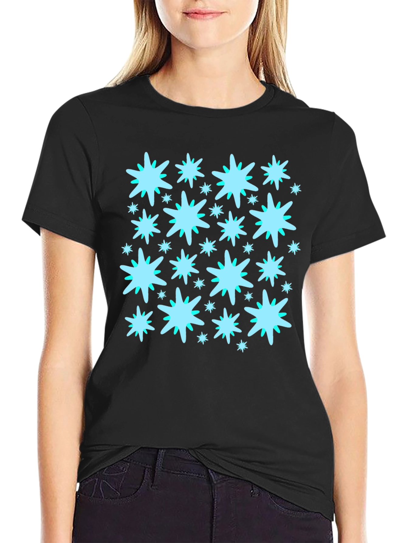 Black Starburst Pattern Black Cotton Tee view 2