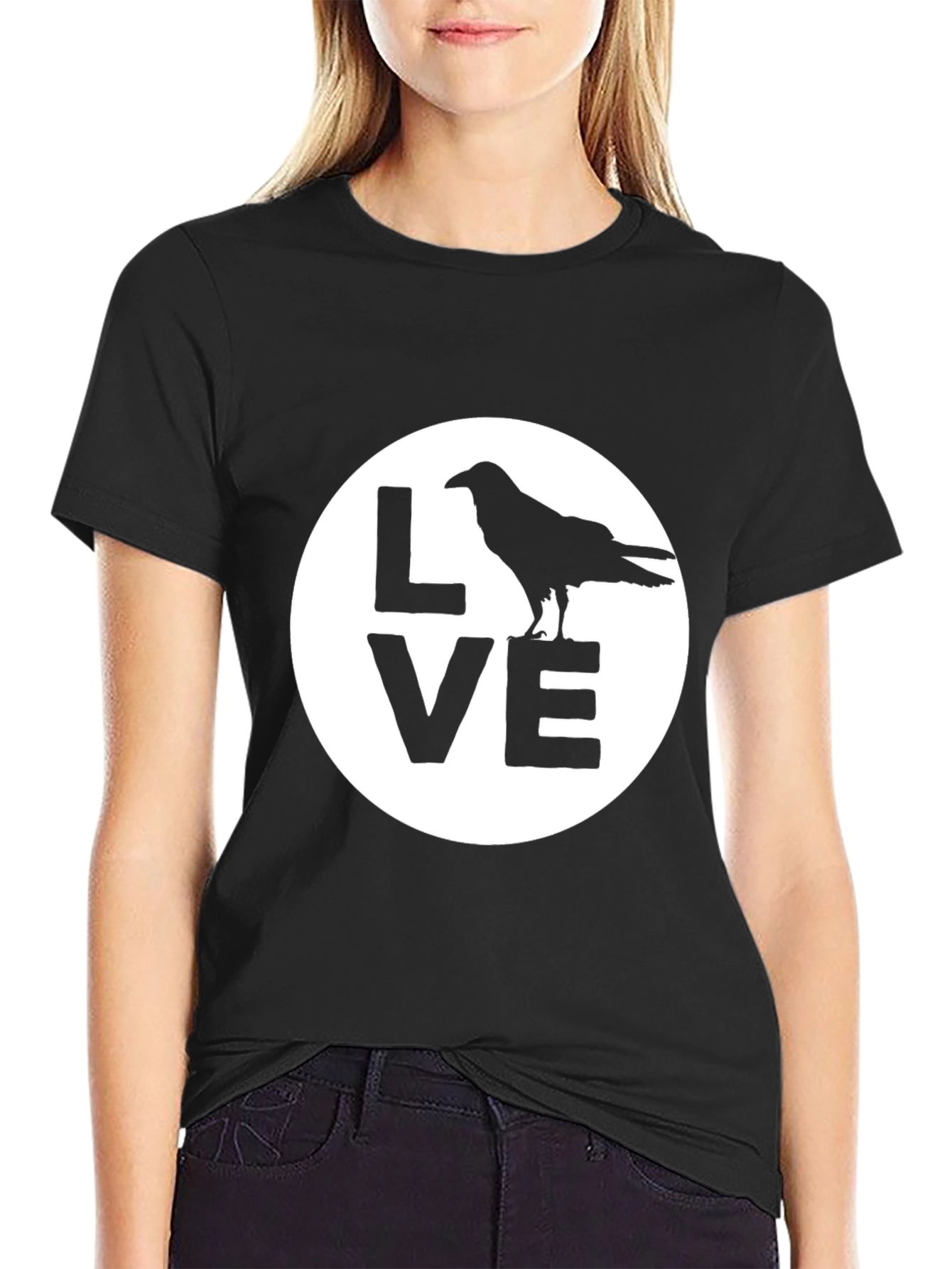 Black Raven Love T-Shirt - Black Cotton Graphic Tee view 2