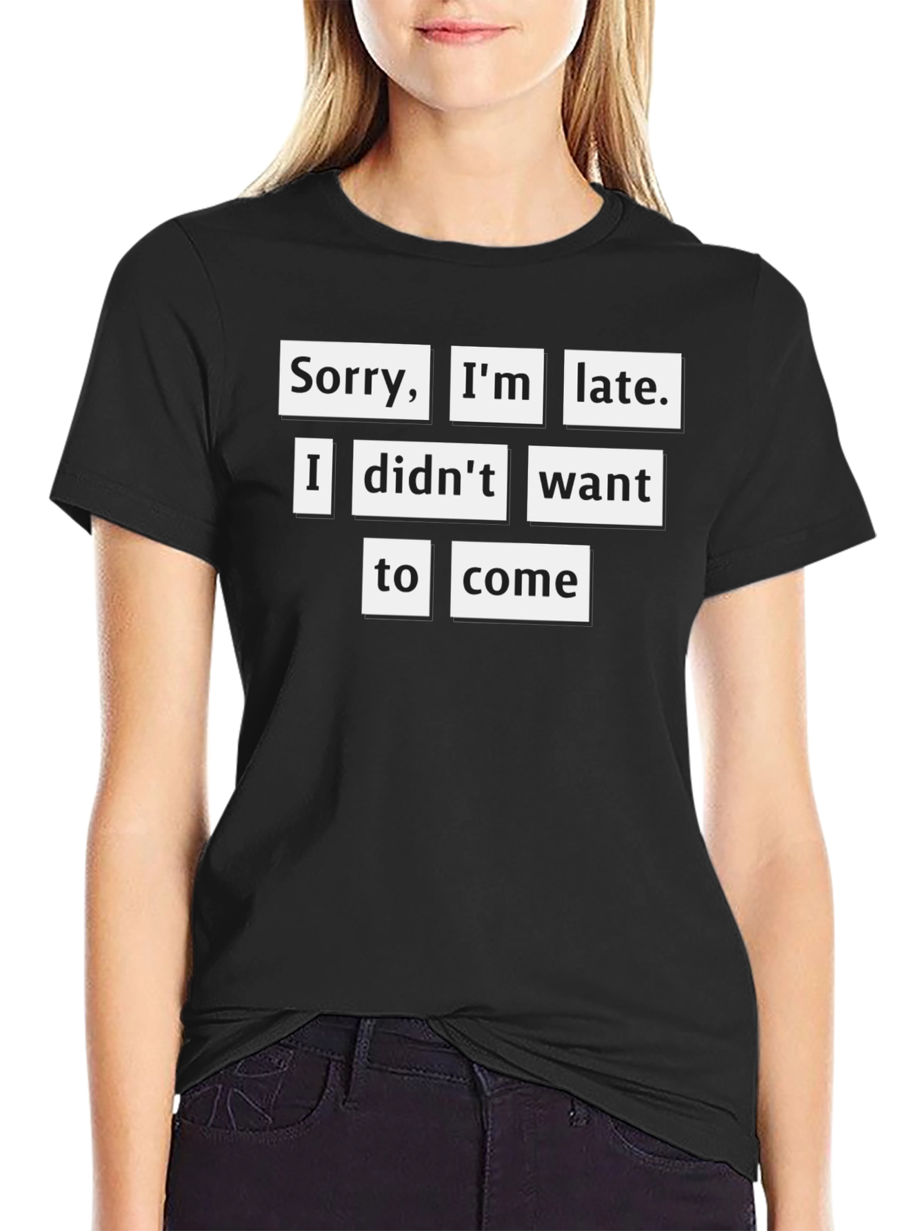 Black Sarcastic "Sorry I'm Late" Graphic Tee view 2