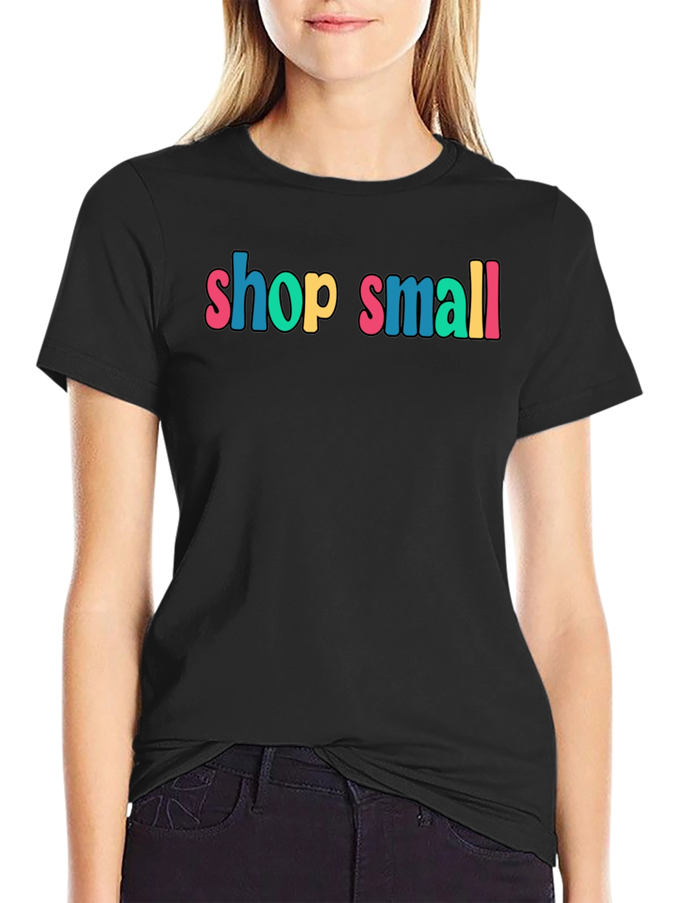 Black Shop Small Black Cotton Graphic Tee view 2
