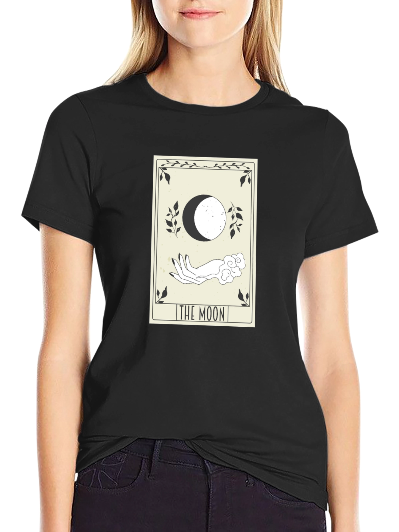 Black Tarot Card "The Moon" Graphic T-Shirt view 2