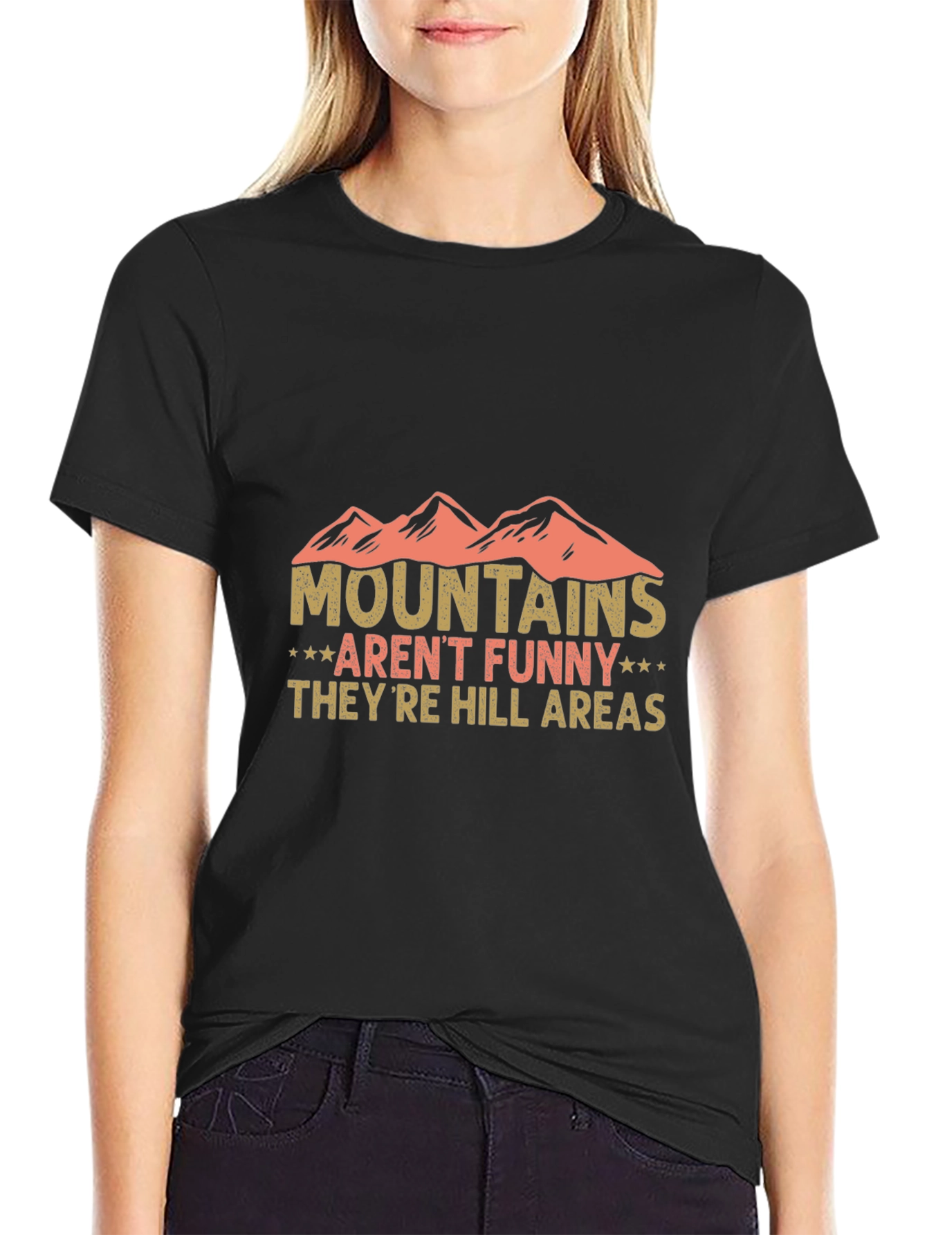 Black Funny Mountains Hill Areas Graphic Tee view 2