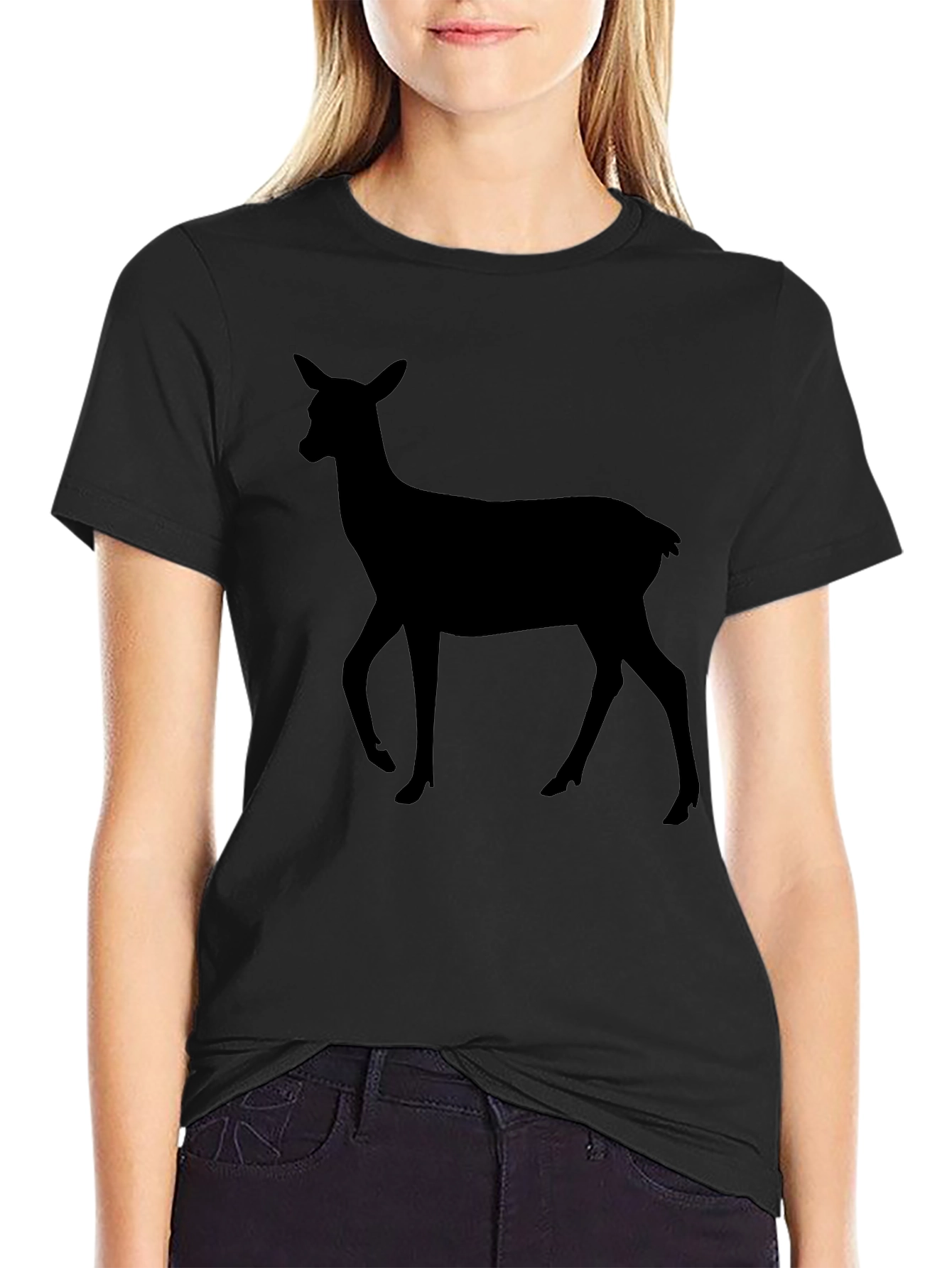 Black Deer Silhouette Black T-Shirt - Unisex Casual Tee view 2