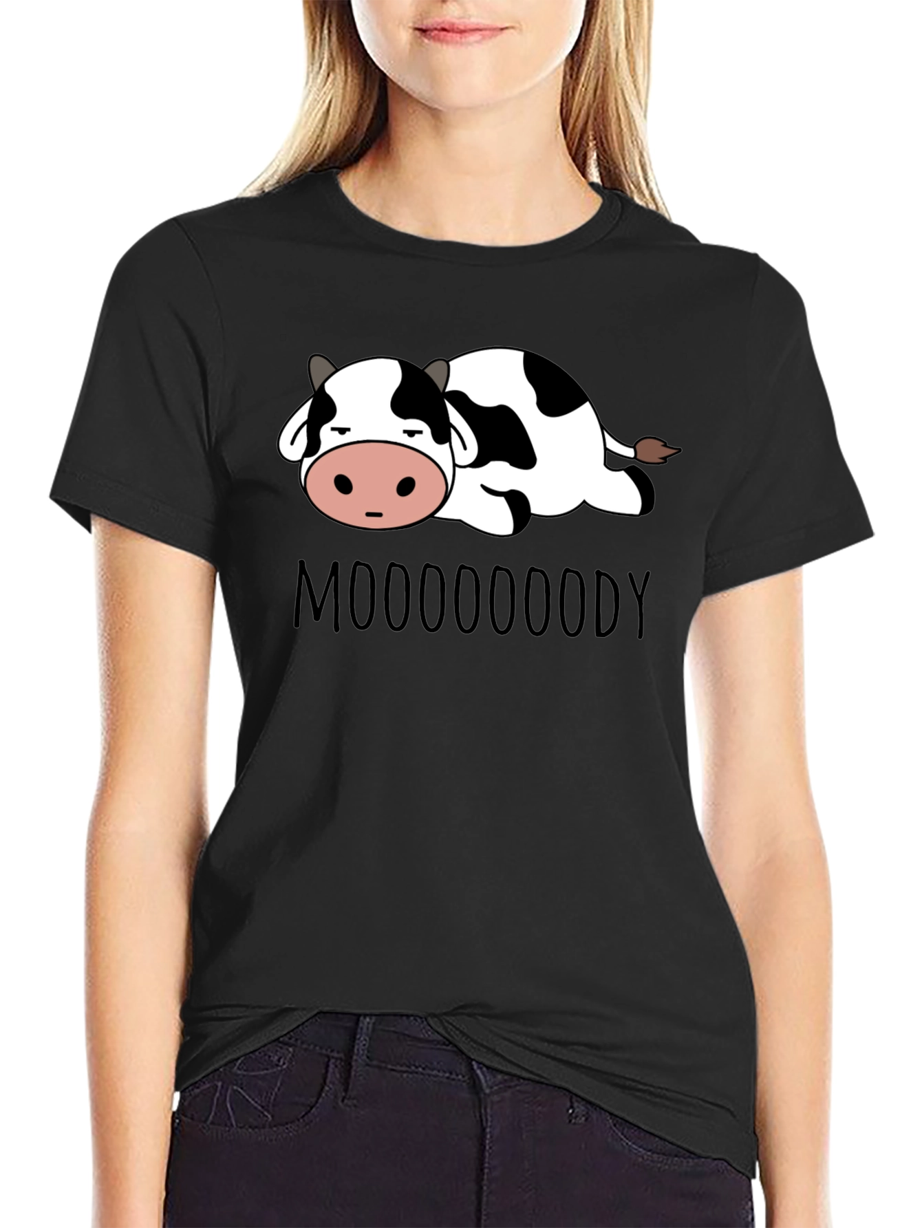 Black Mooooody Cow Graphic Tee - Soft Cotton Blend view 2