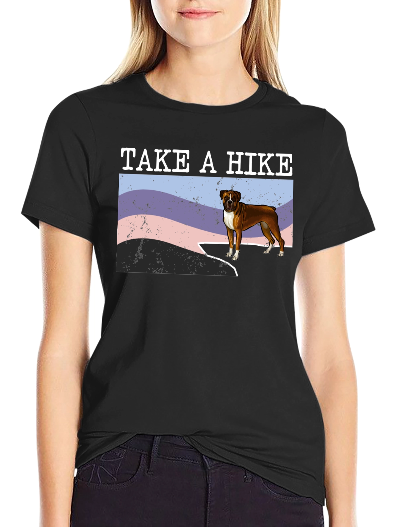 Black Take A Hike Boxer Dog T-Shirt view 2