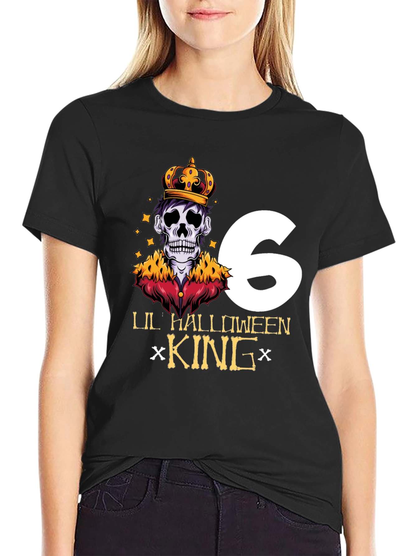 Black Lil' Halloween King Sixth Birthday T-Shirt view 2