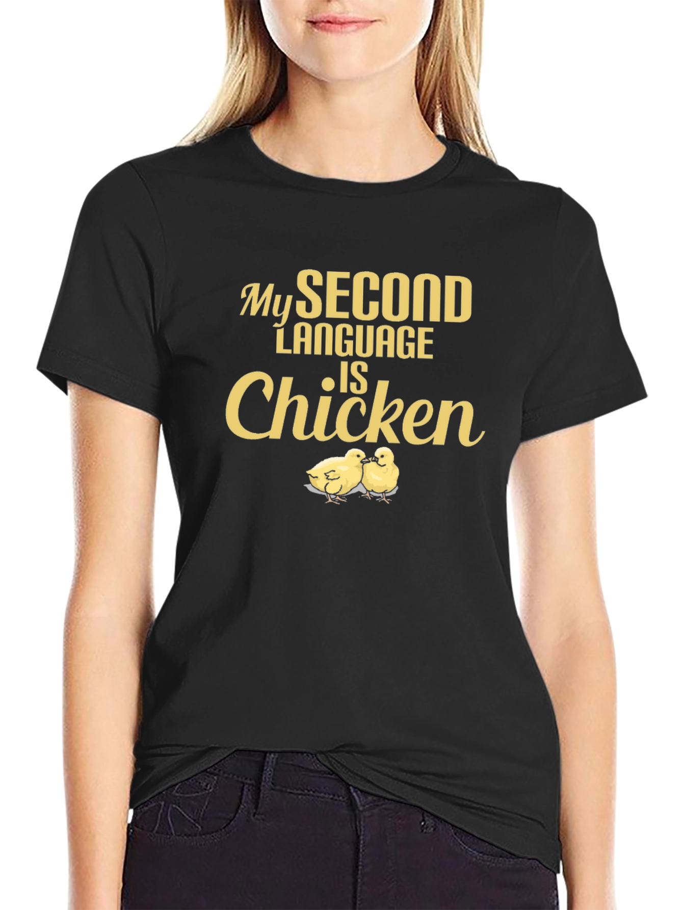 Black My Second Language is Chicken - Funny T-Shirt view 2