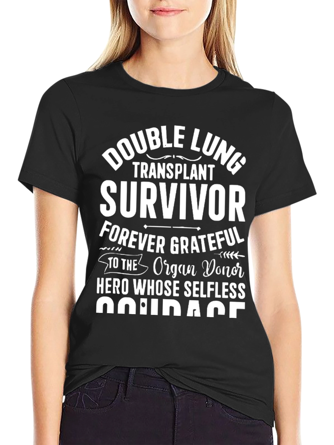 Black Double Lung Transplant Survivor T-Shirt view 2