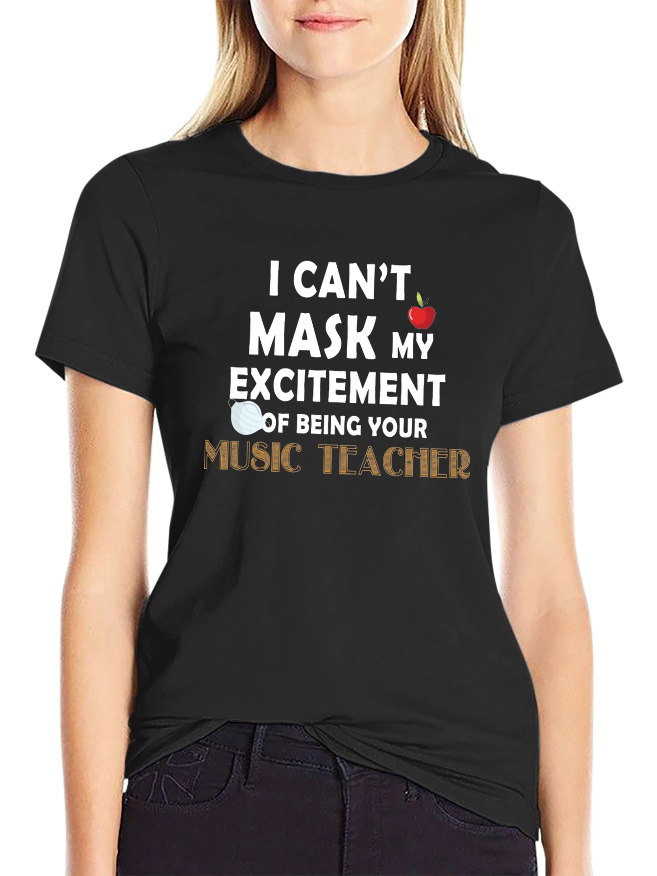 Black Music Teacher T-Shirt - Can't Mask My Excitement view 2