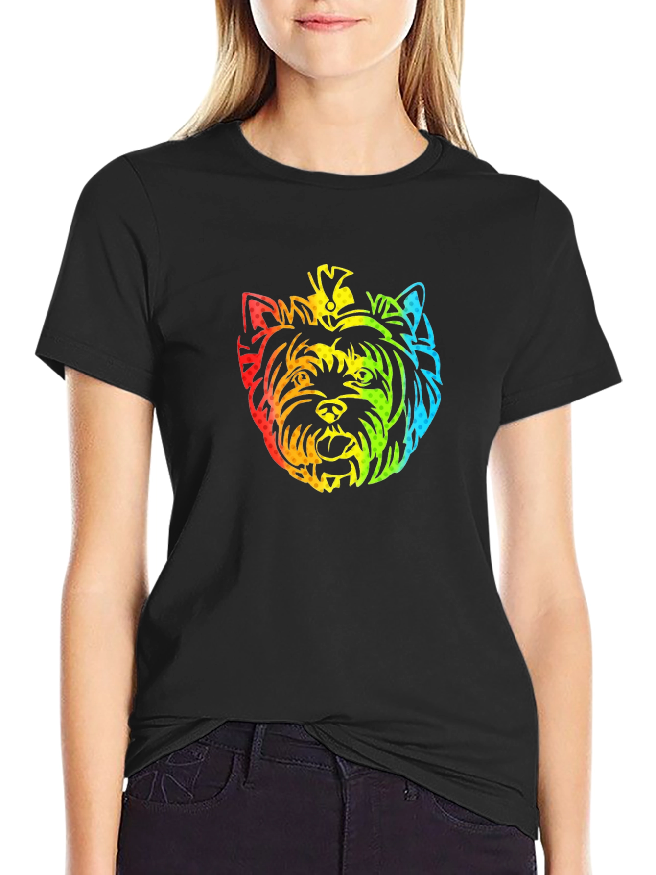 Black Rainbow Yorkshire Terrier Graphic T-Shirt view 2