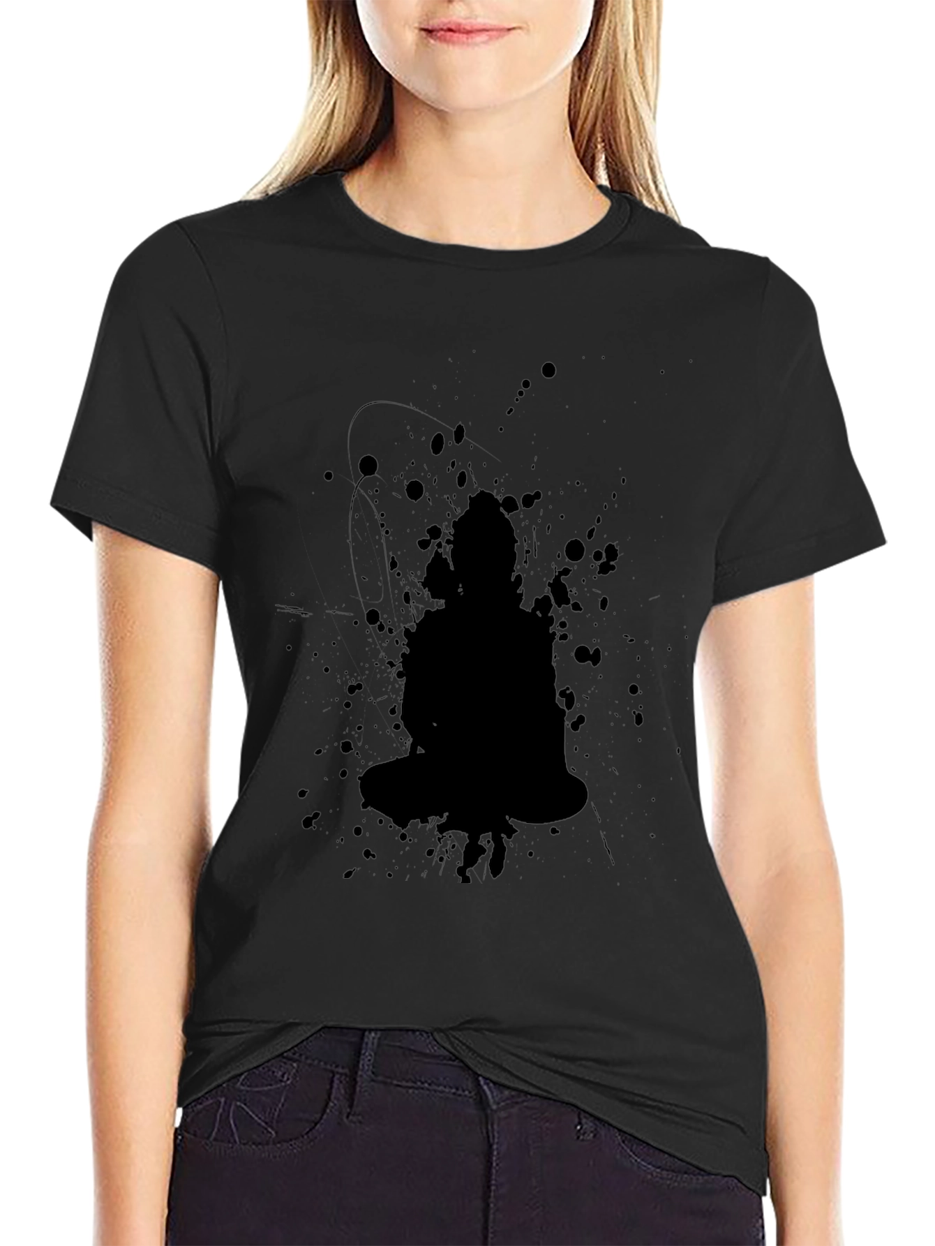 Black Black Buddha Splatter Print T-Shirt view 2