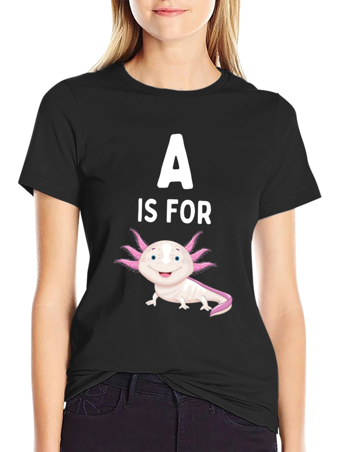 Black A is for Axolotl Black T-Shirt view 2