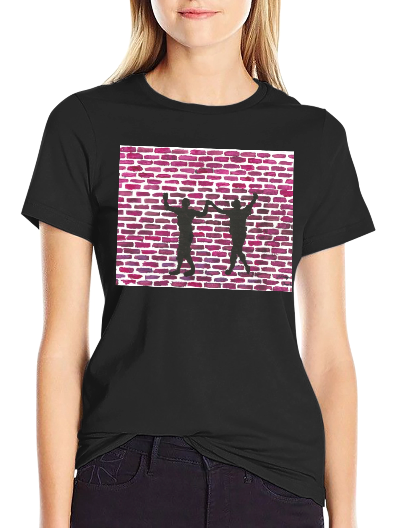 Black Brick Wall Dance Silhouette Graphic Tee - Black view 2
