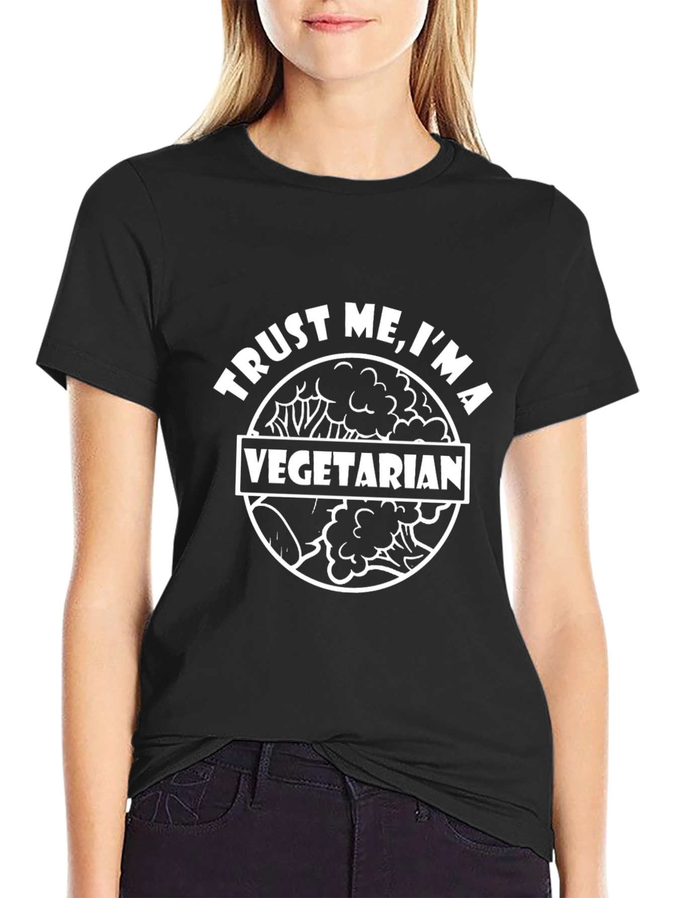 Black Trust Me I'm A Vegetarian Black T-Shirt view 2