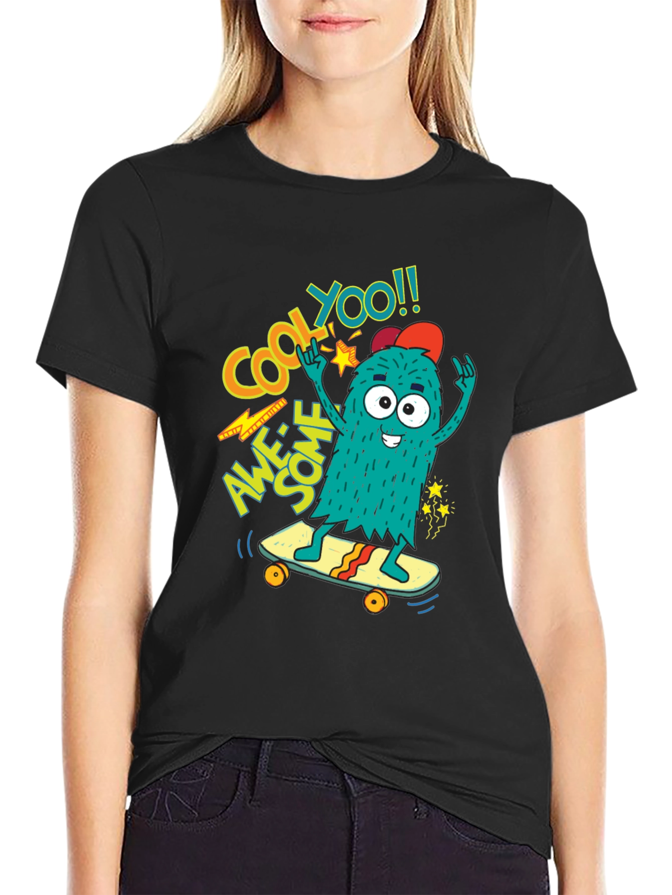 Black Cool Monster Skateboard Graphic Tee - Awesome YOO!! view 2