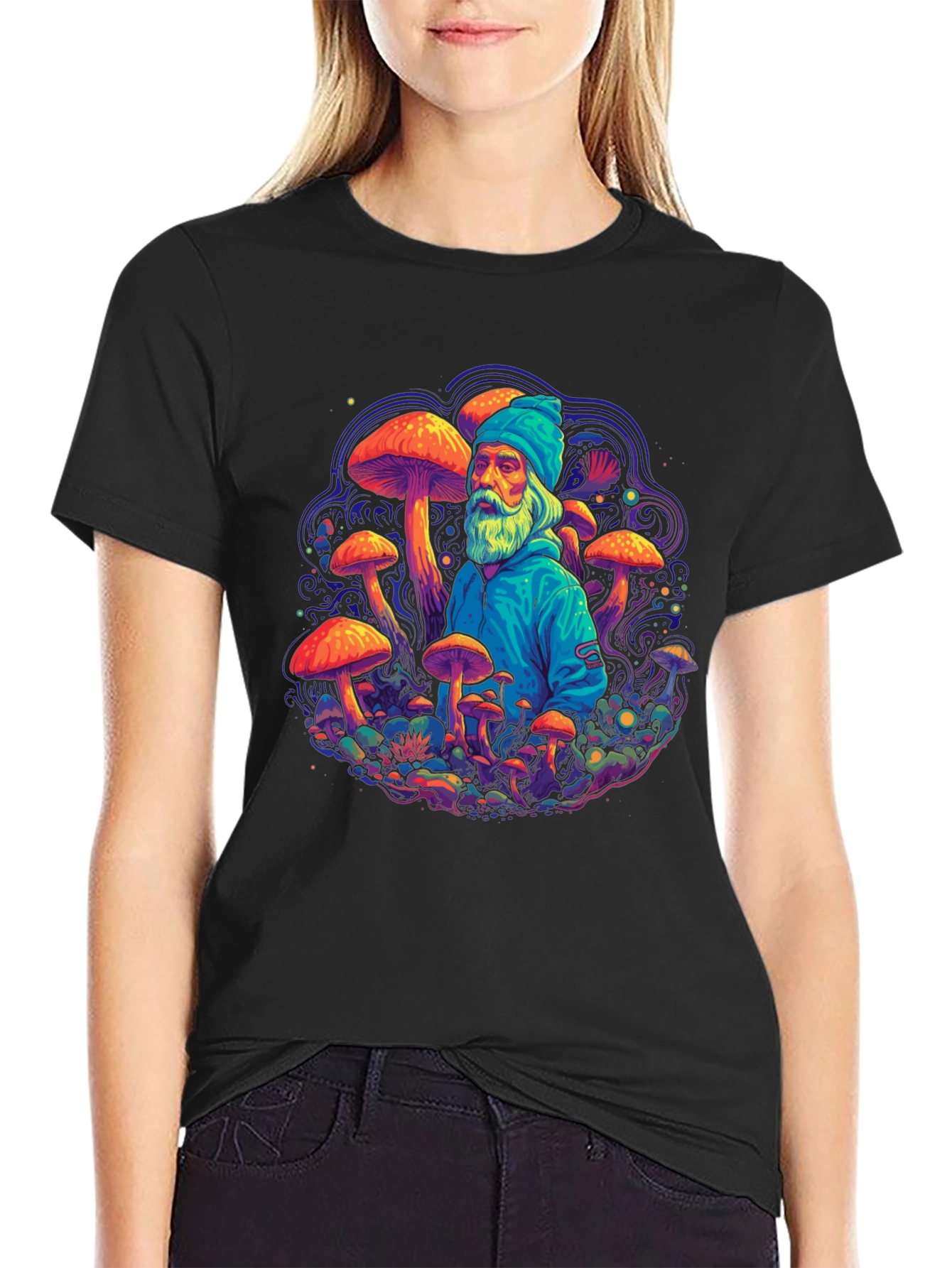 Black Wizard Mushroom Graphic Tee - Psychedelic Design view 2