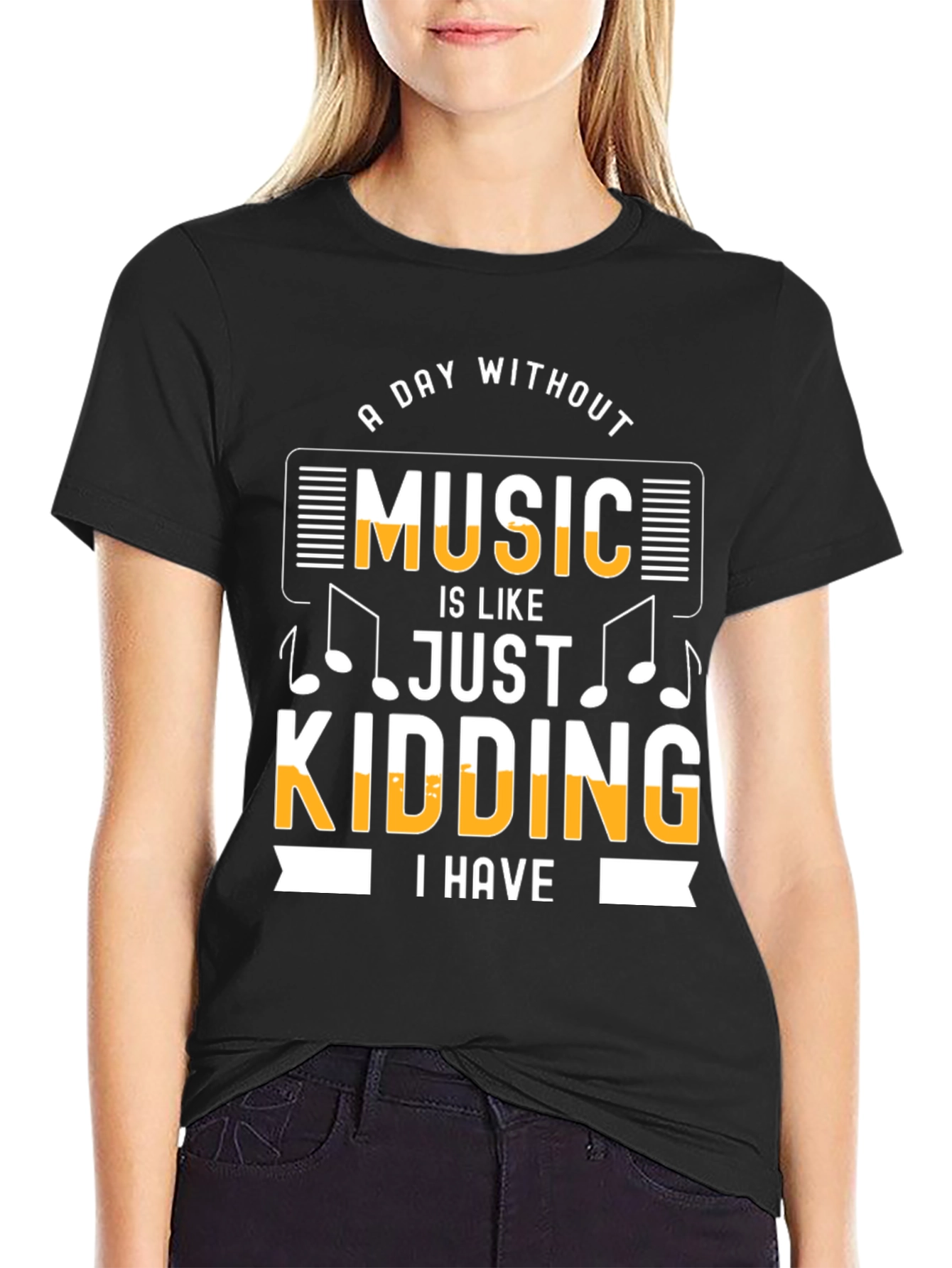 Black Funny Music Lover T-Shirt: A Day Without Music view 2