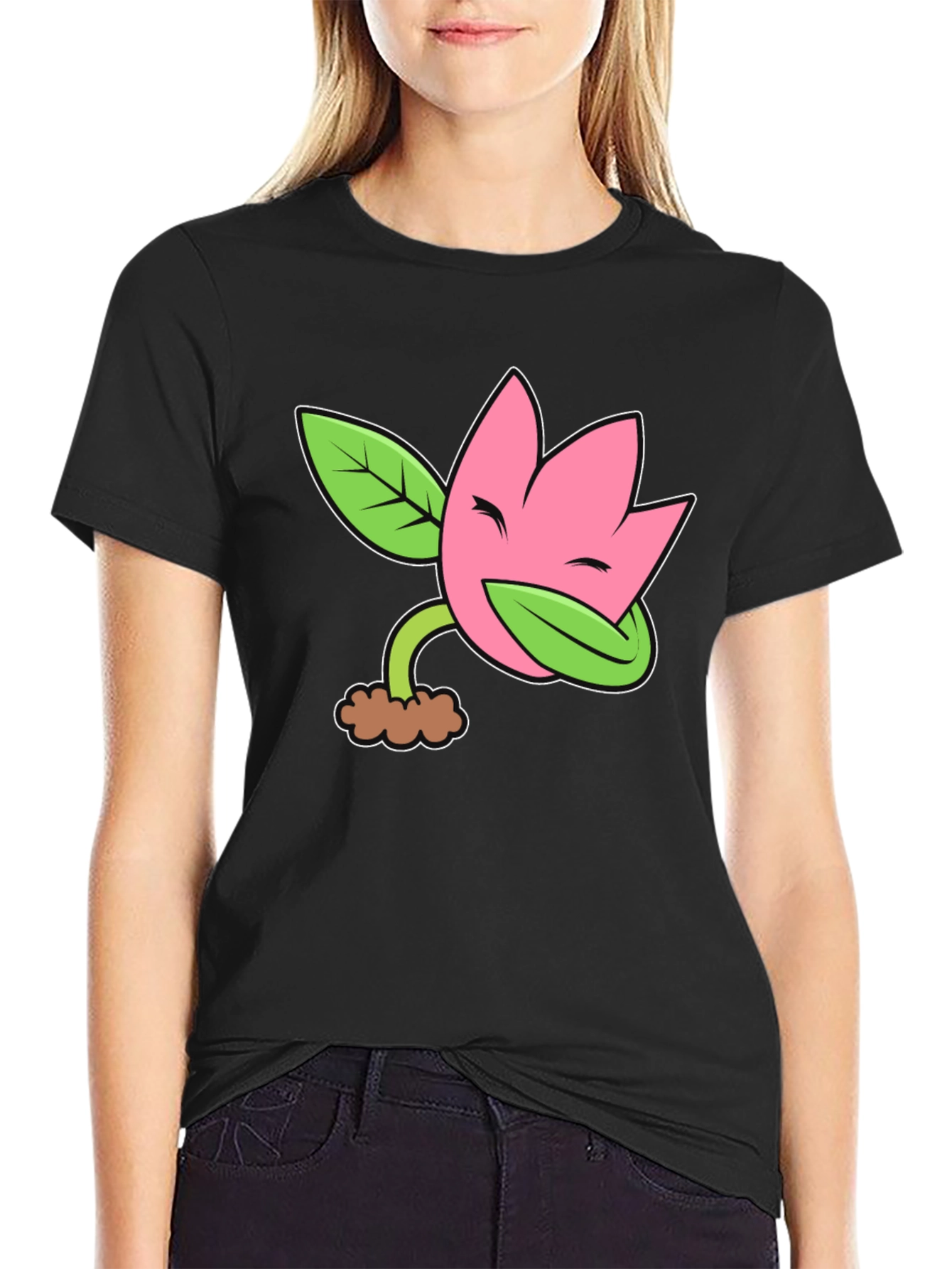 Black Funny Flower Plant Cartoon Black T-Shirt view 2