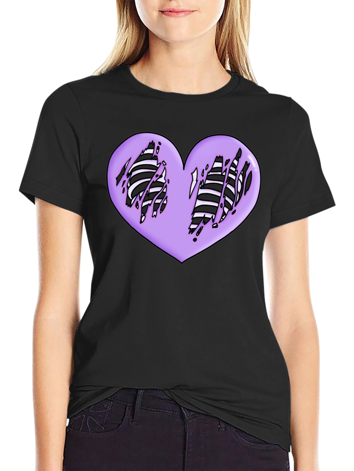 Black Ripped Heart Graphic Black T-Shirt view 2