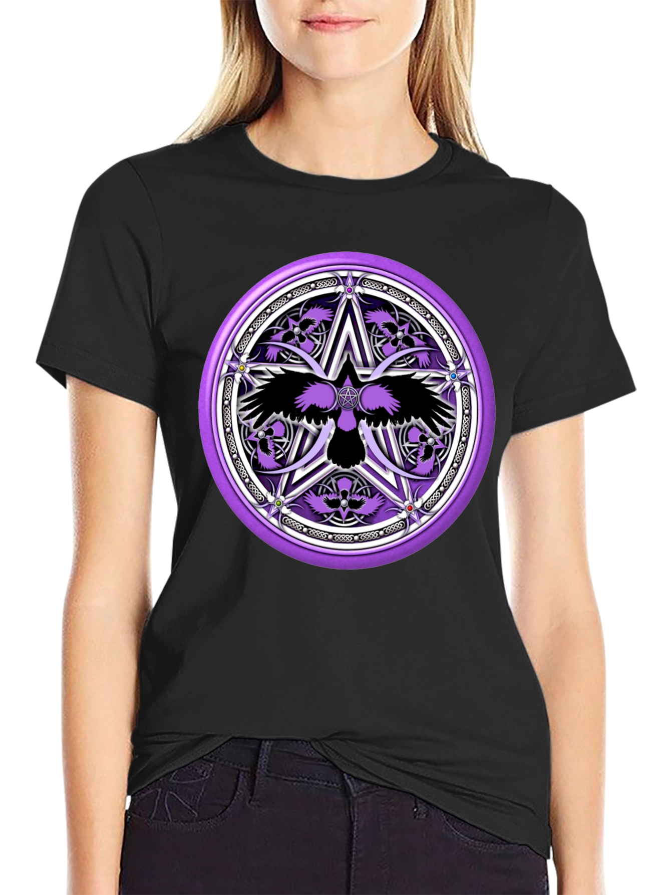 Black Raven Pentagram Graphic Tee - Black view 2