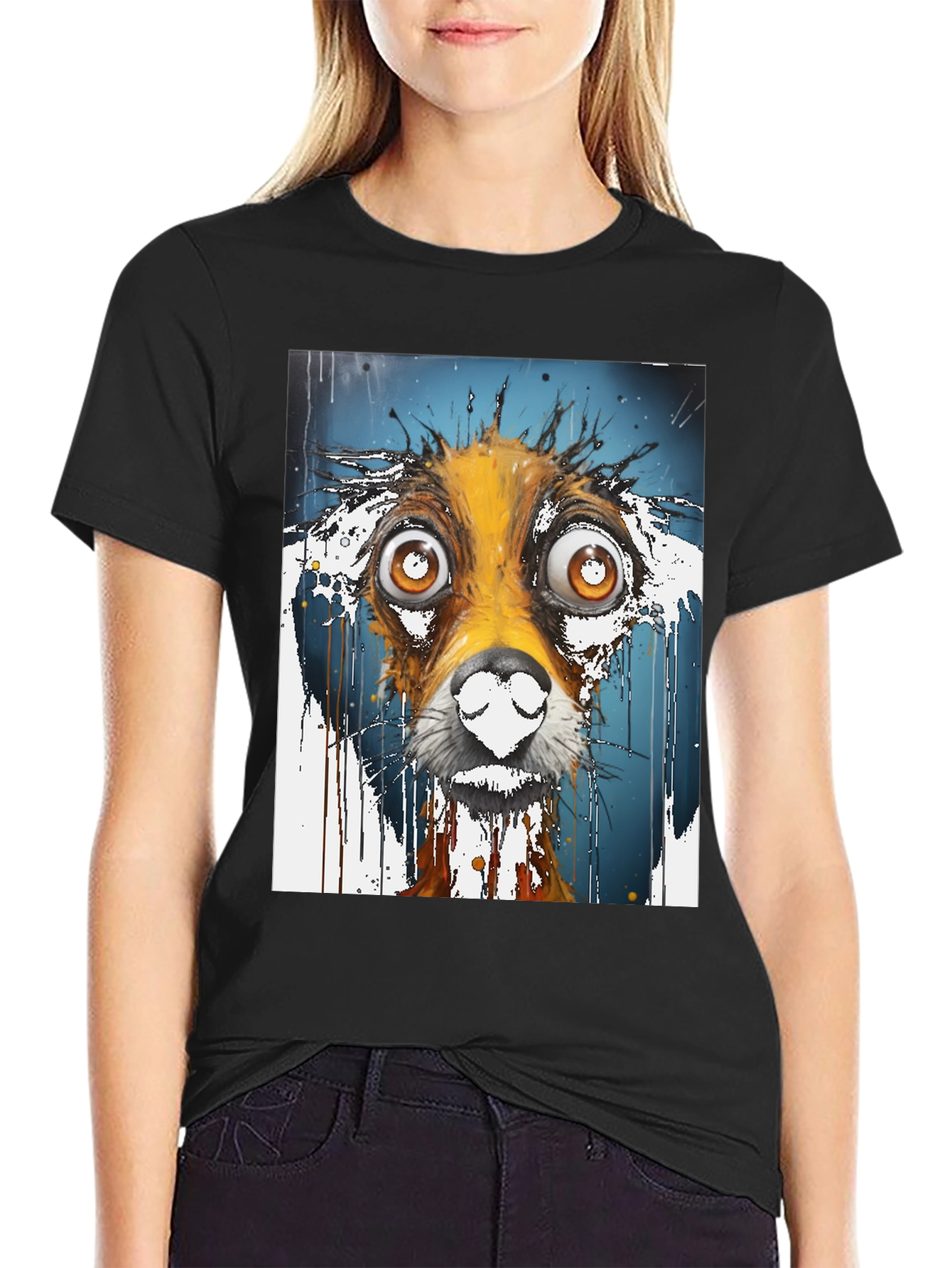 Black Dog Art Graphic Tee - Unisex Black Cotton T-Shirt view 2