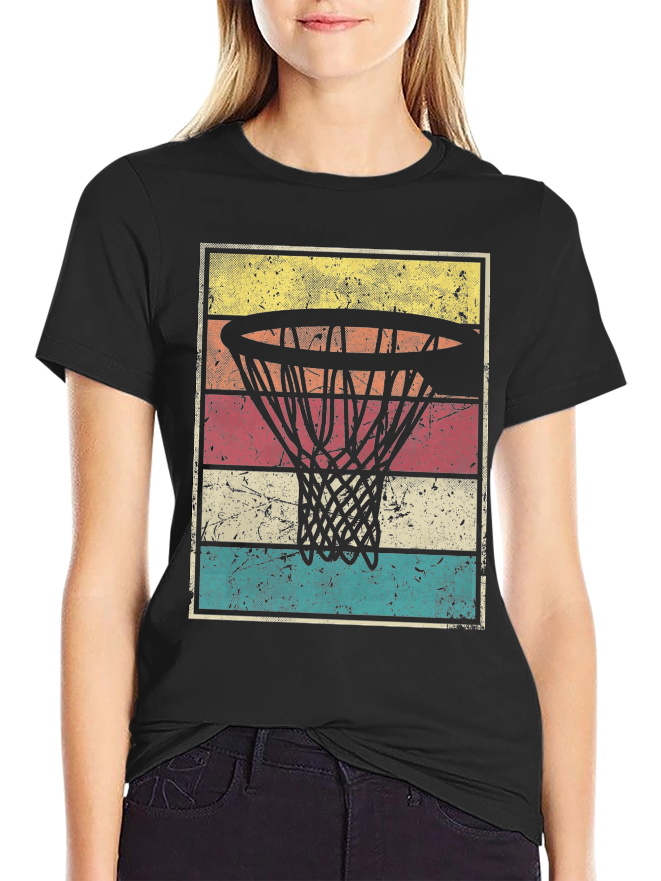 Black Retro Basketball Hoop Graphic T-Shirt view 2
