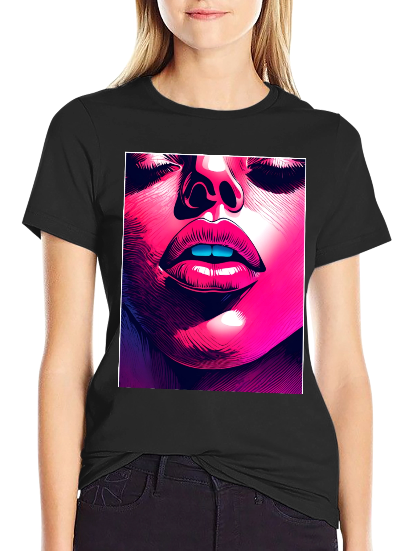 Black Abstract Face Graphic Tee - Stylish Black T-Shirt view 2