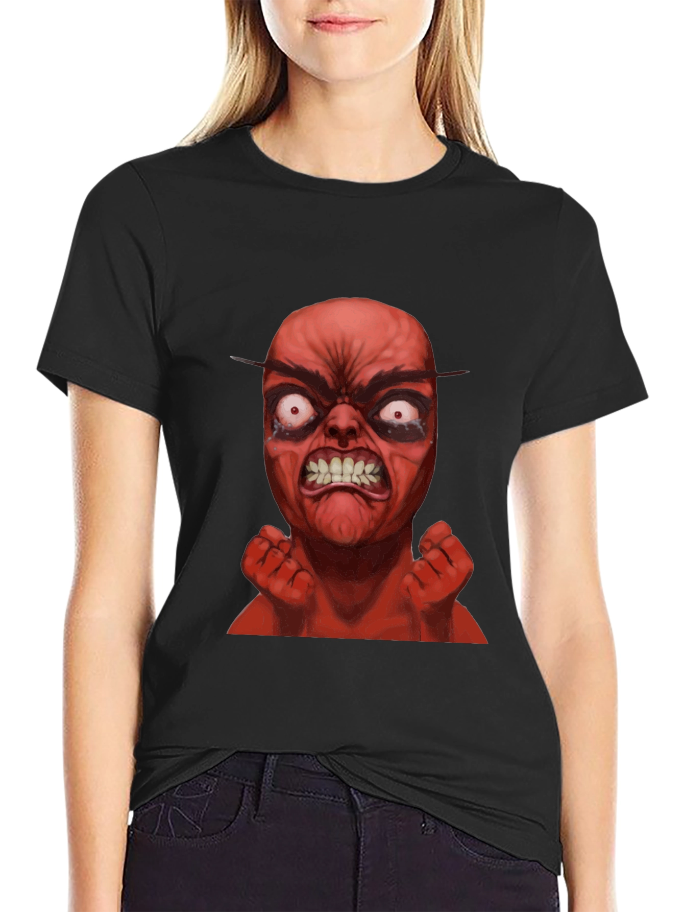 Black Angry Red Character Graphic T-Shirt view 2