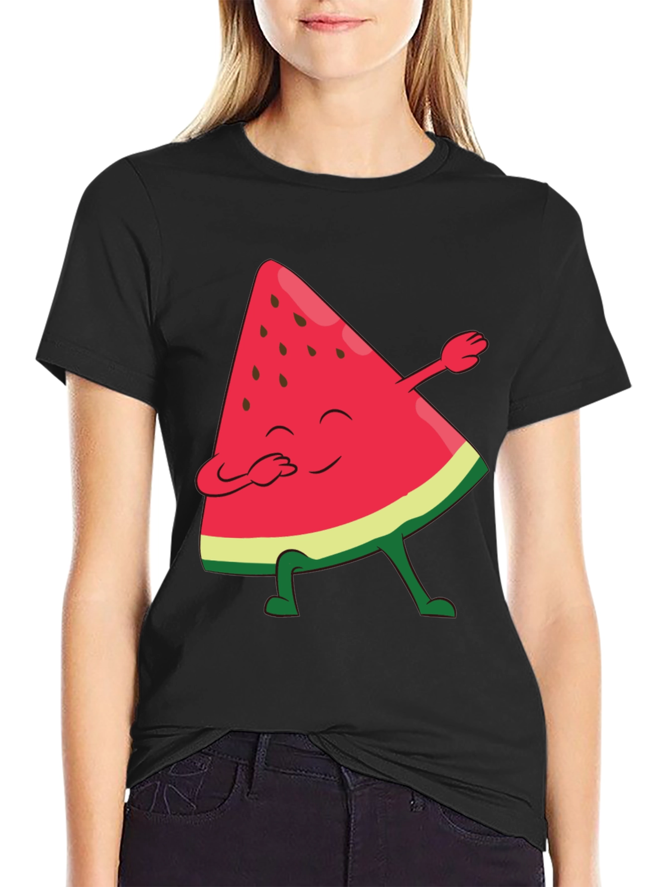 Black Watermelon Dab Funny Graphic Tee view 2