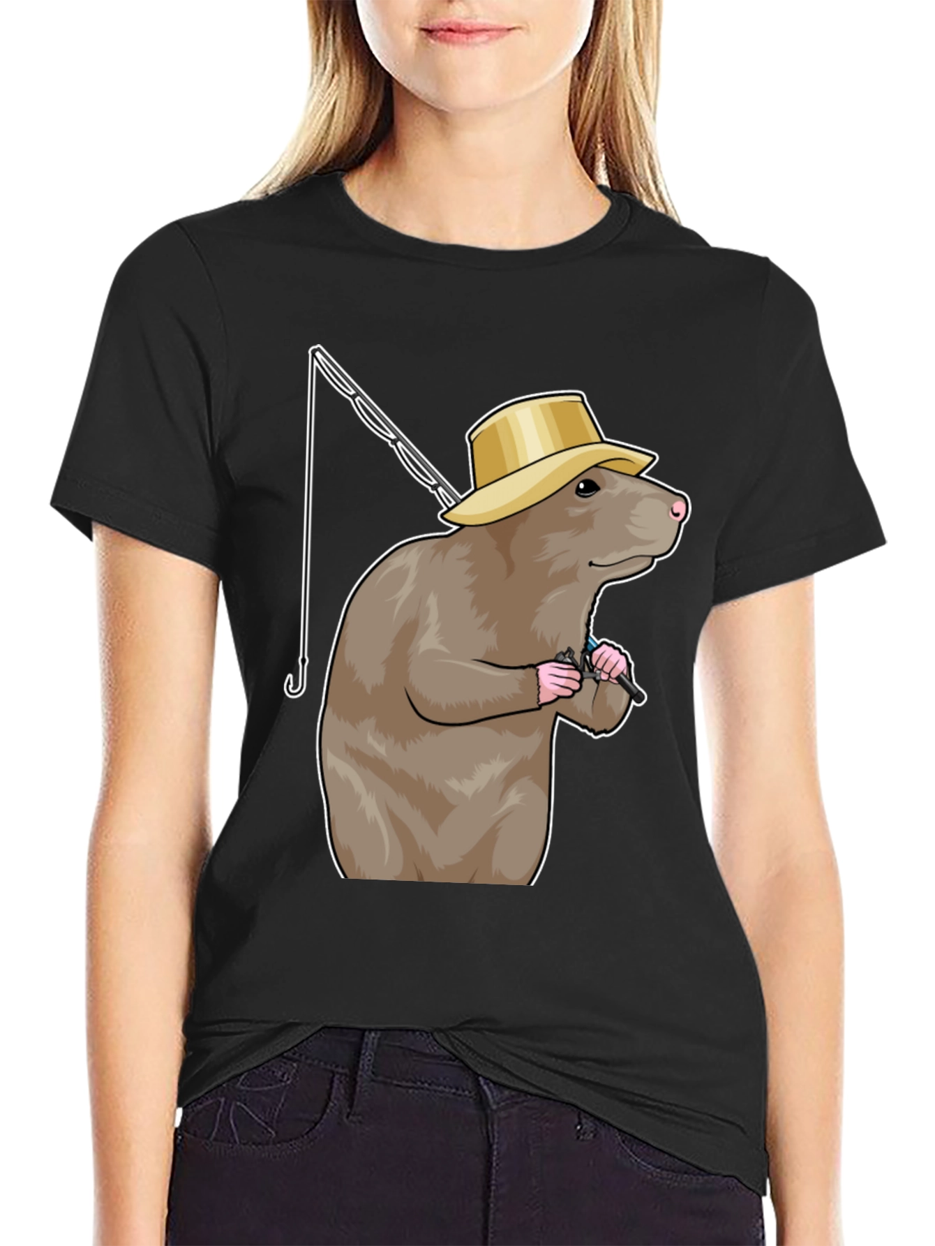 Black Fishing Rodent Black Cotton Tee view 2