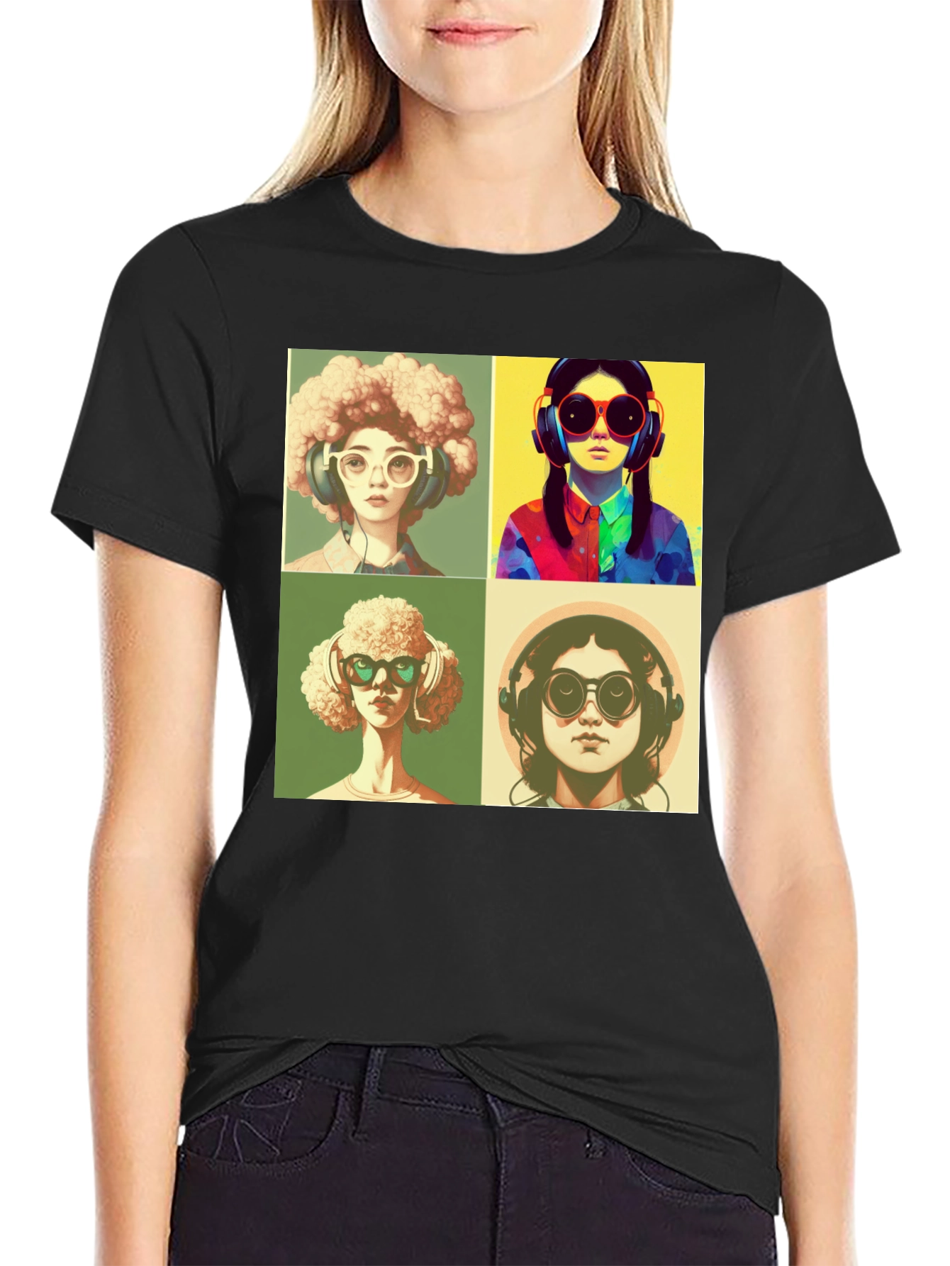 Black Retro Pop Art T-Shirt - Music Lover Fashion view 2