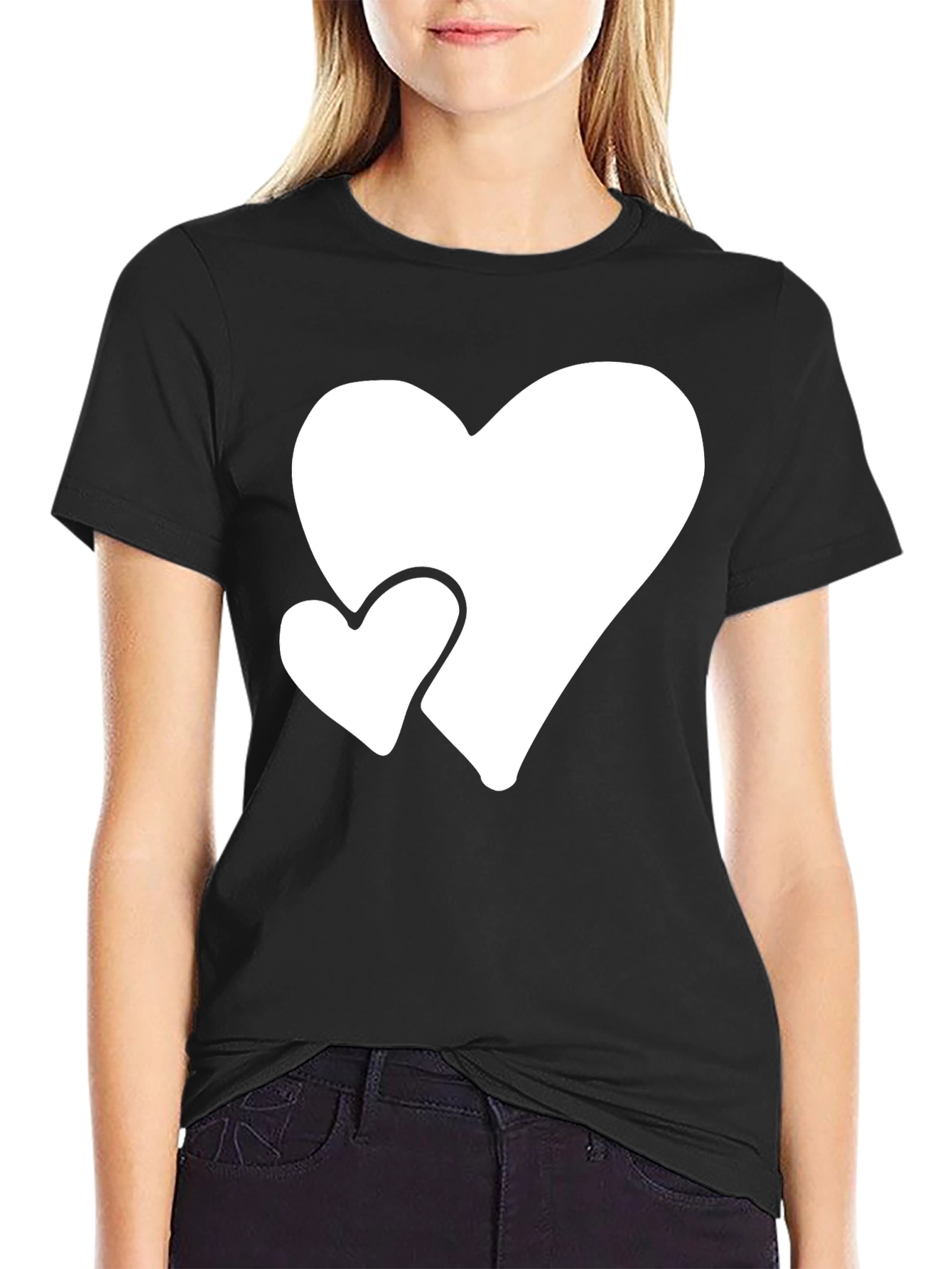 Black Black T-Shirt with White Hearts view 2