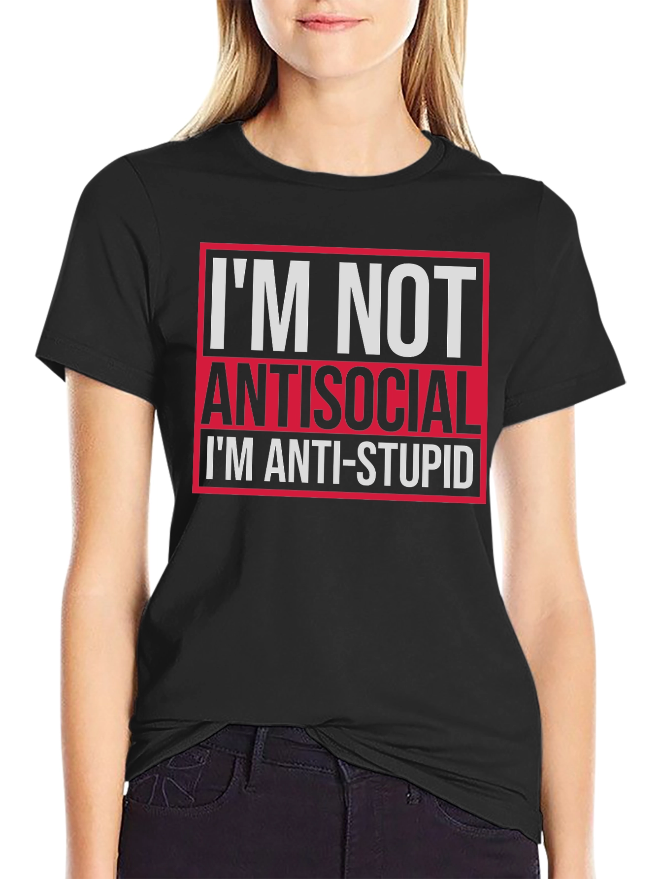 Black I'm Not Antisocial Anti-Stupid Graphic Tee view 2