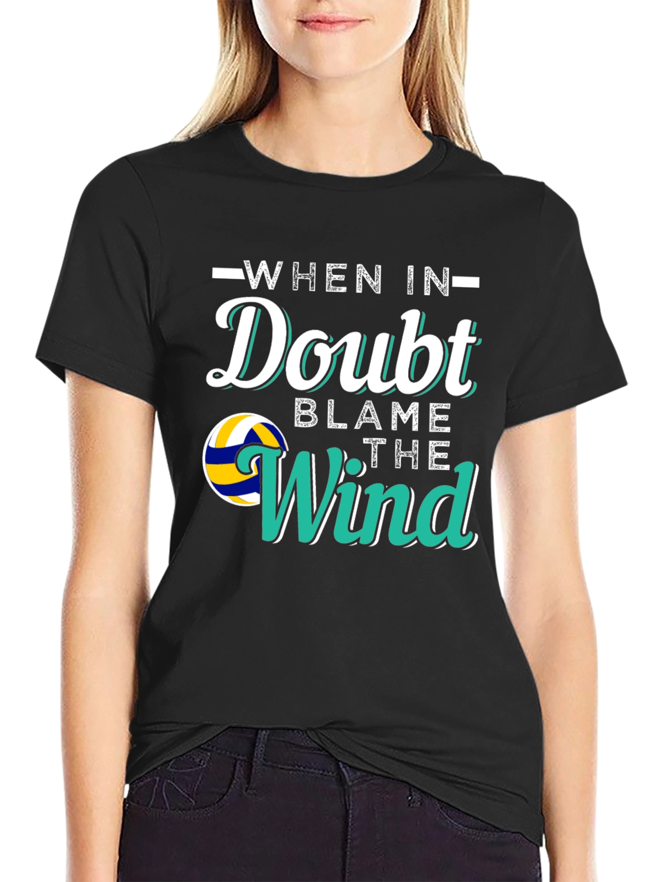 Black Volleyball When In Doubt Blame the Wind Graphic T-Shirt view 2