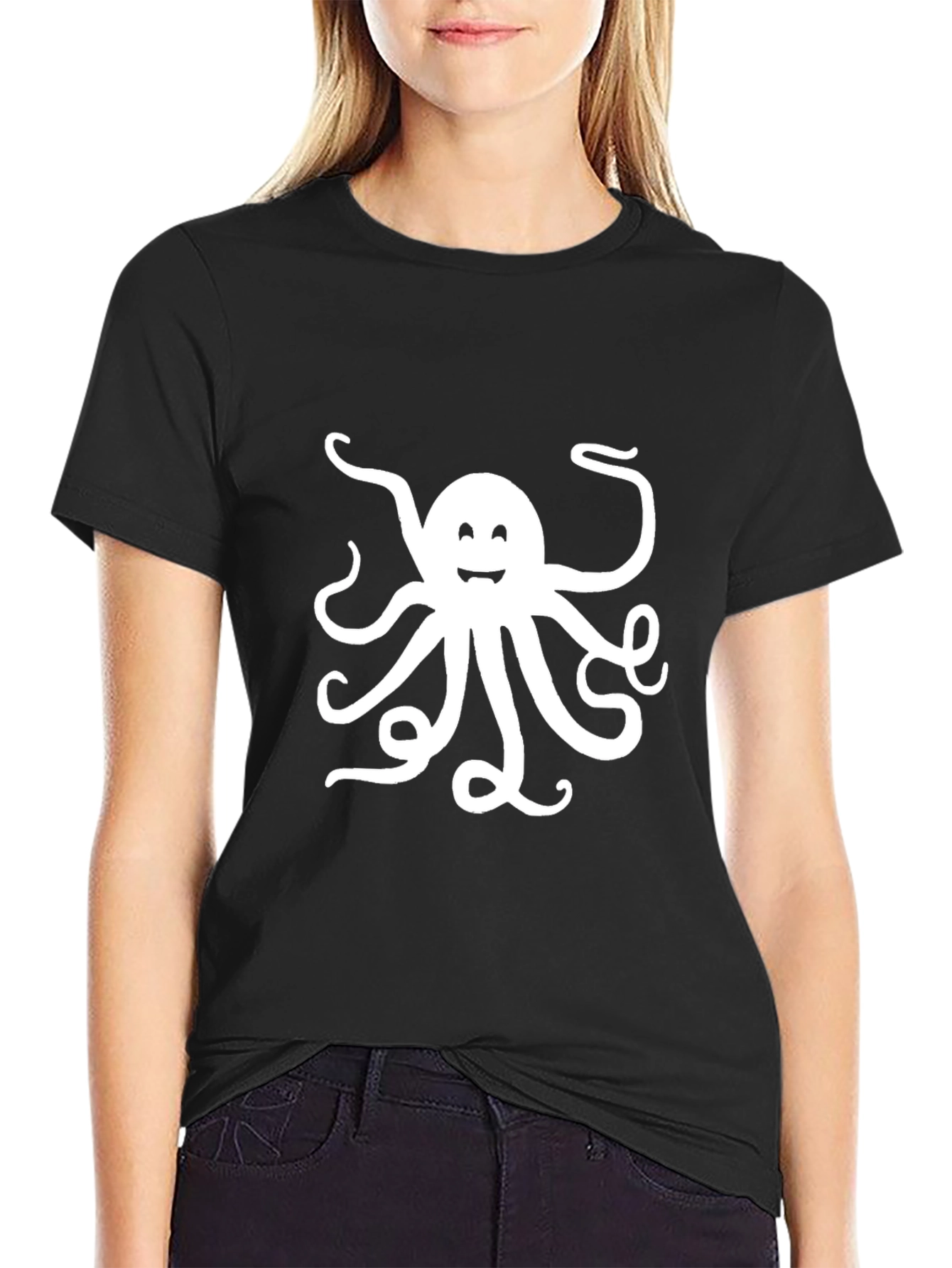 Black Octopus Graphic Tee - Black Cotton T-Shirt view 2