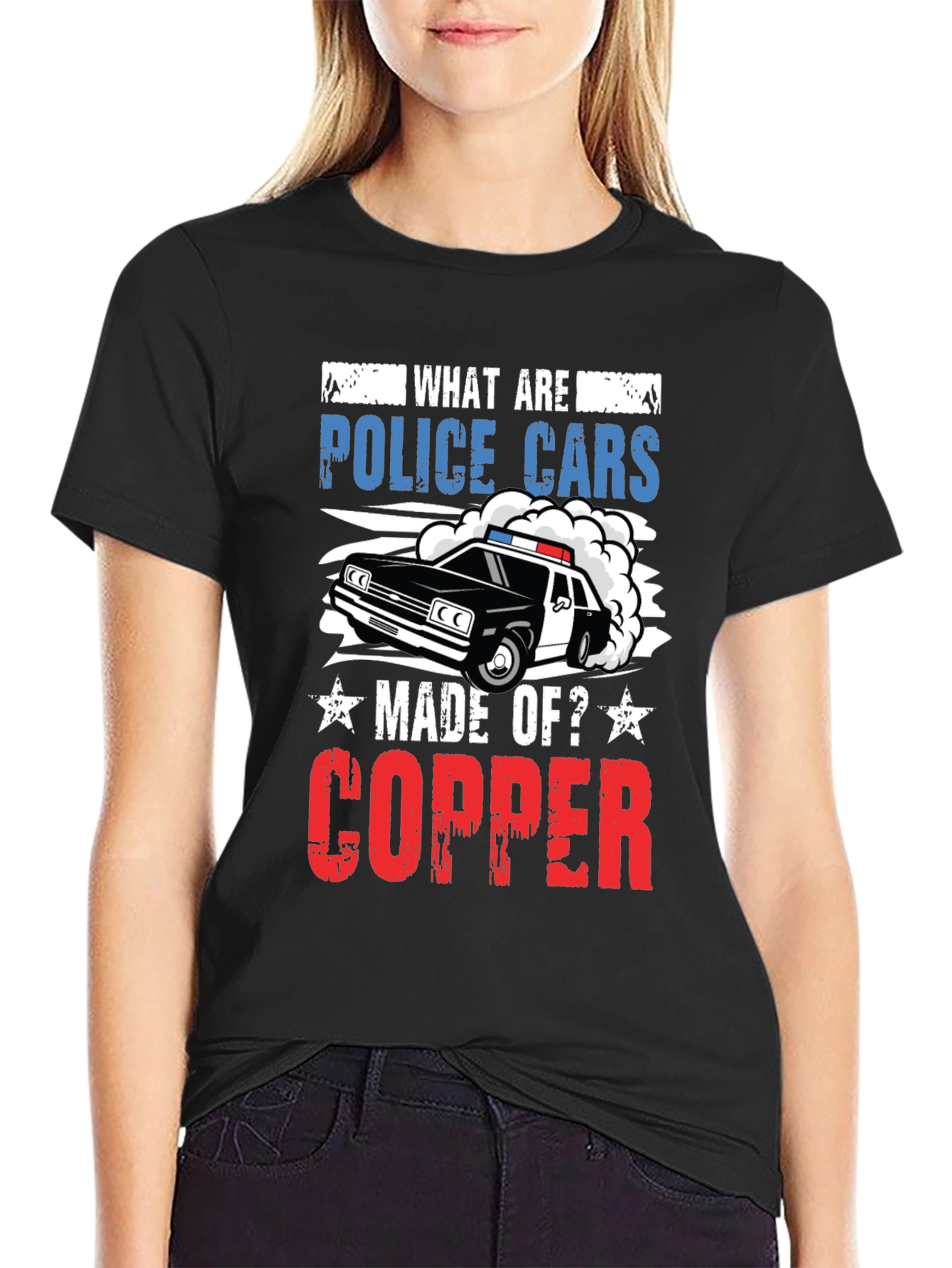 Black Police Car Humor Graphic T-Shirt view 2