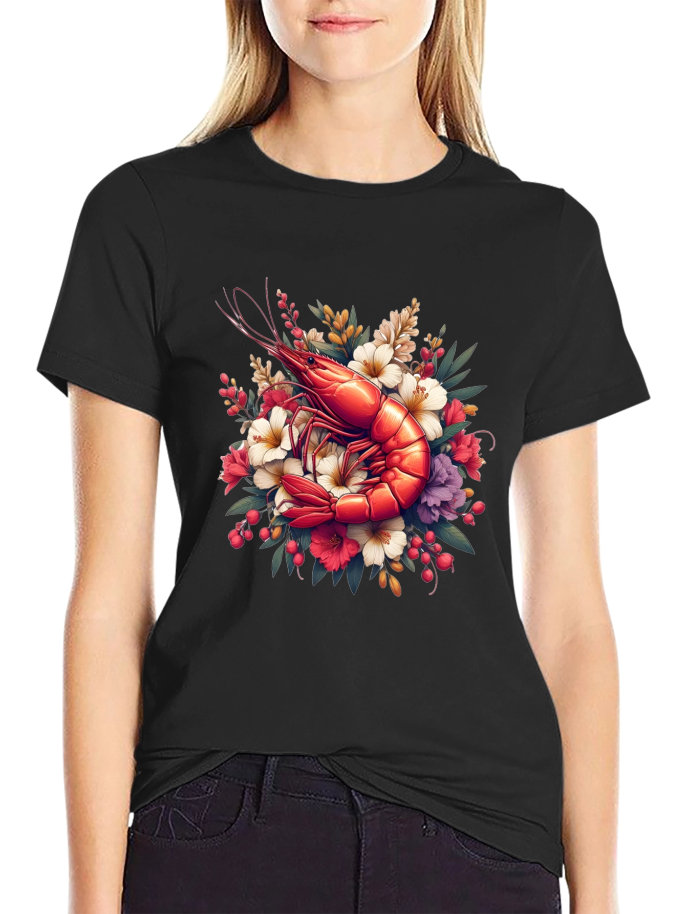 Black Shrimp Floral Graphic Tee view 2
