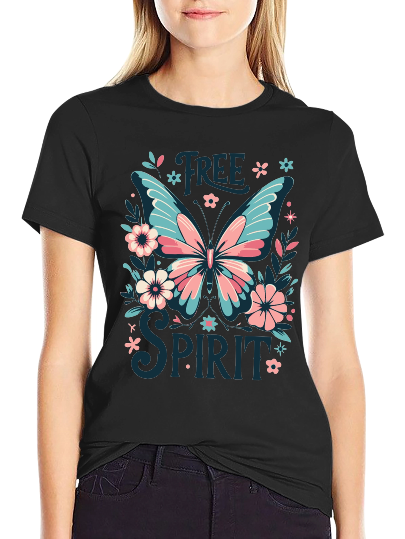 Black Free Spirit Butterfly Graphic Tee - Black view 2