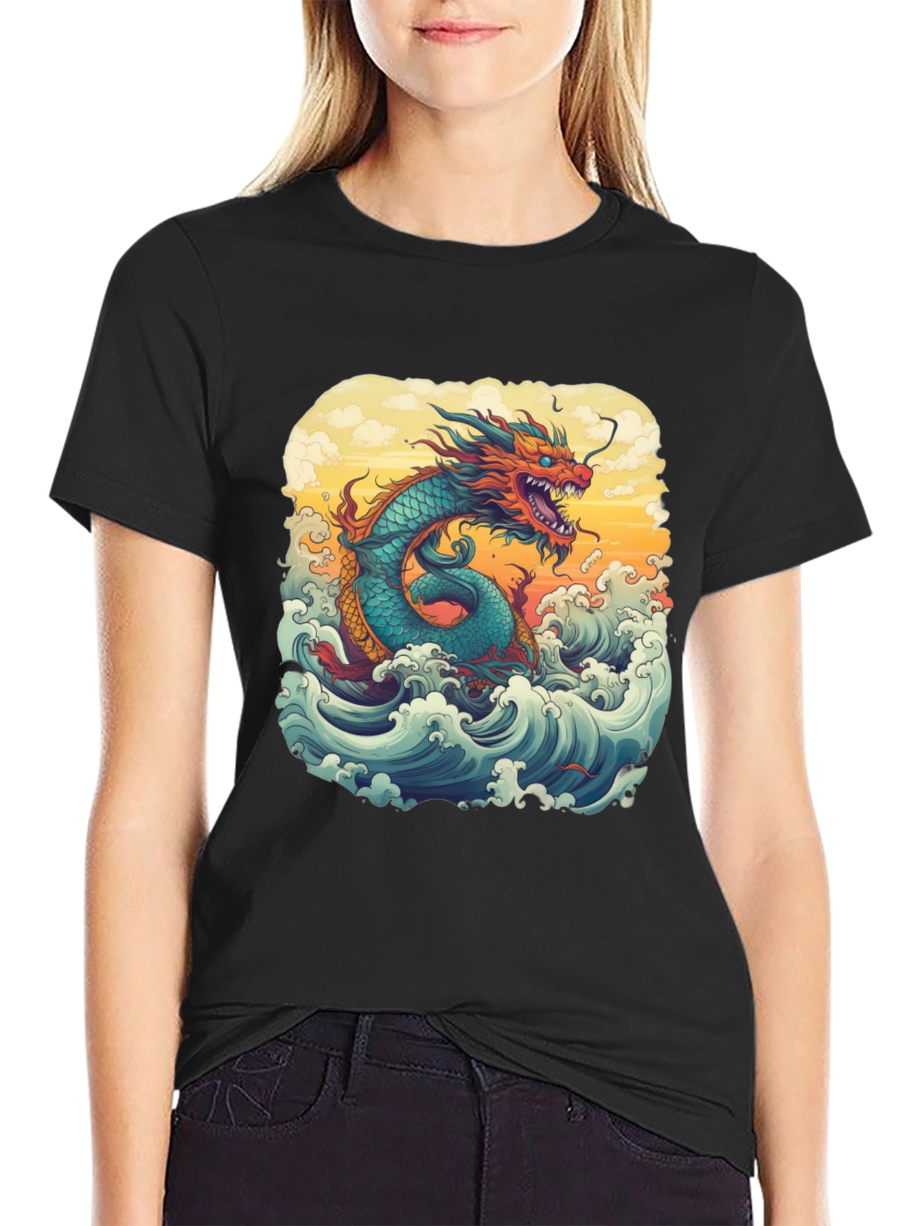 Black Dragon Wave Graphic Tee - Unique Design view 2