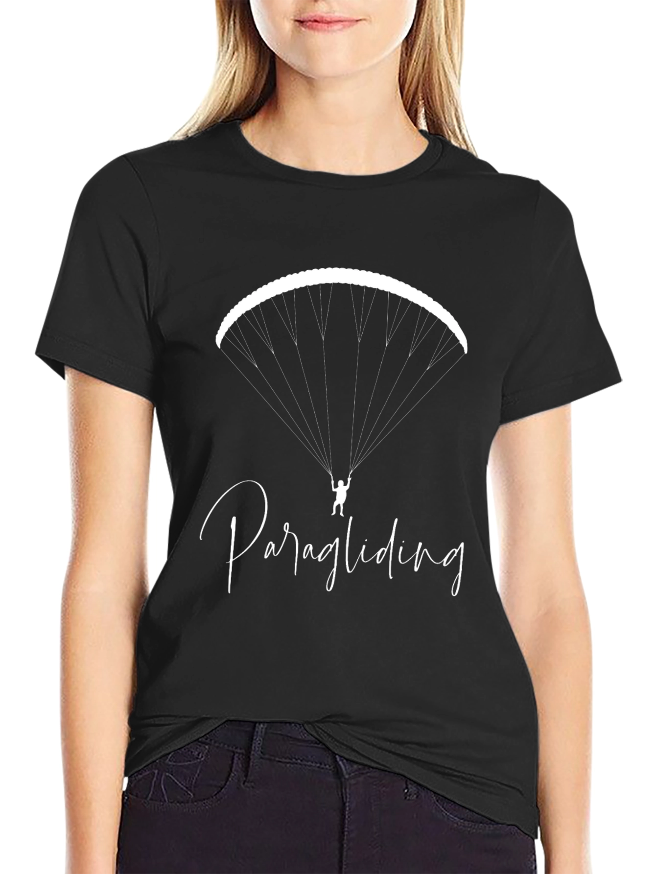 Black Paragliding T-Shirt - Black Graphic Tee view 2