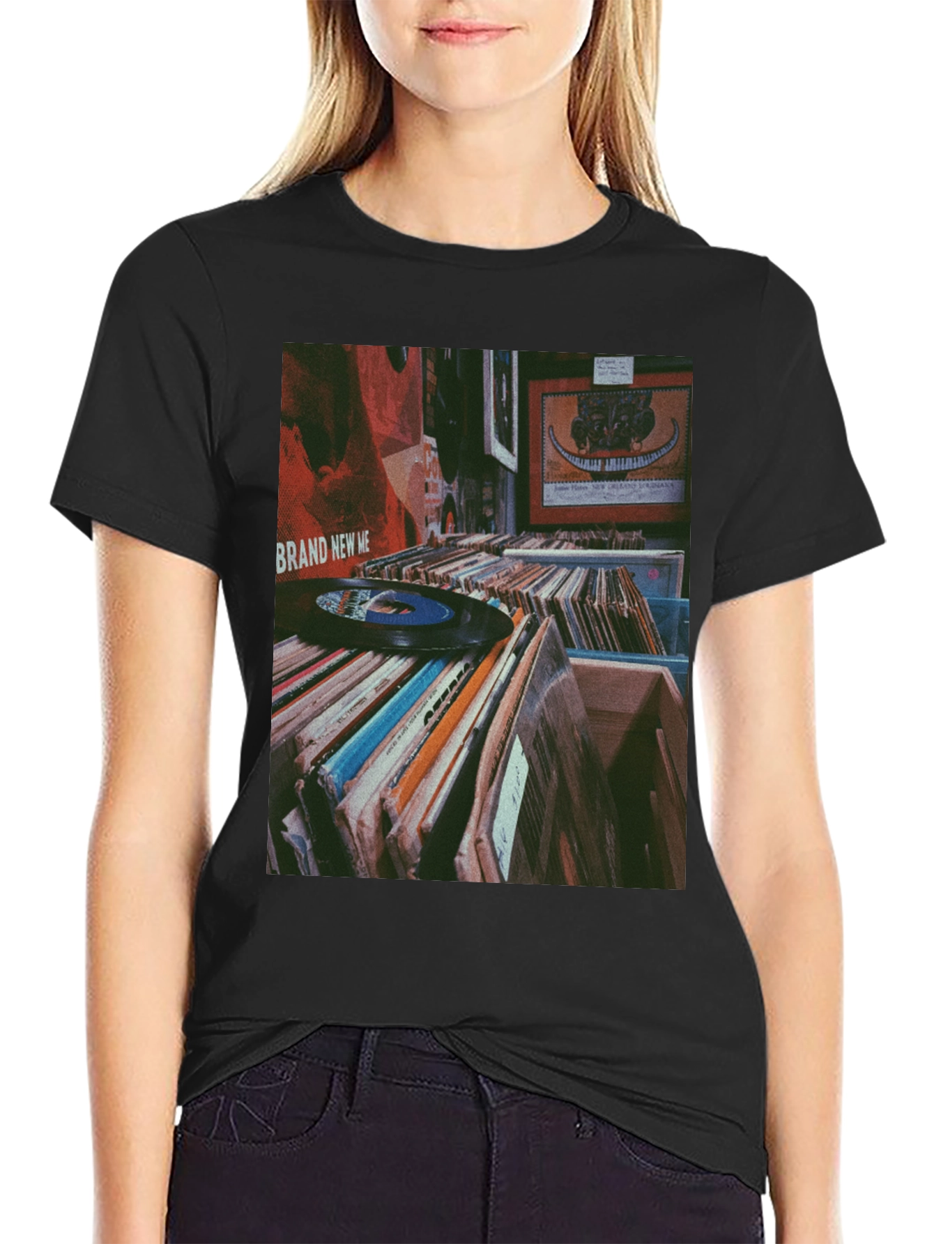 Black Vinyl Record Collection Graphic Tee - Music Lover Shirt view 2