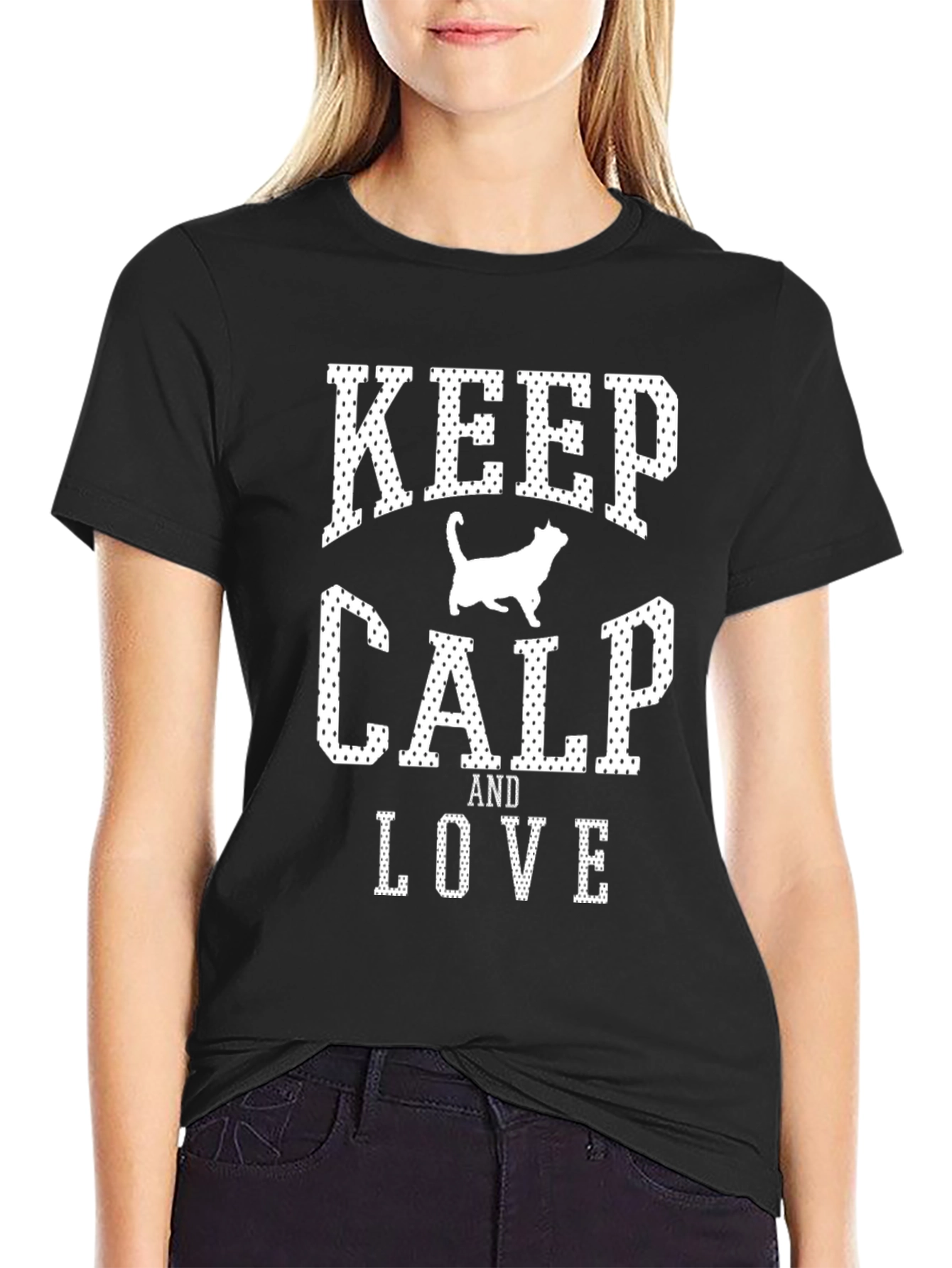 Black Keep Calp and Love Cat Graphic T-Shirt view 2