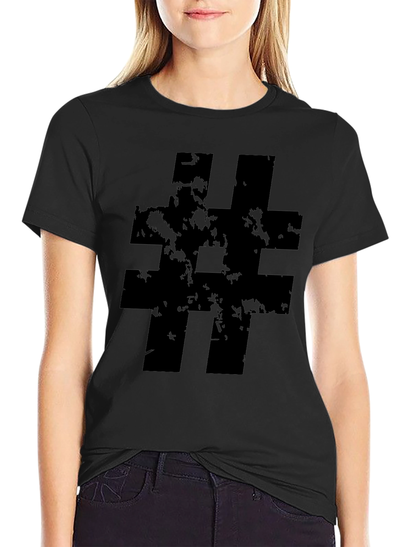 Black Distressed Hashtag Graphic Tee - Black Casual Shirt view 2