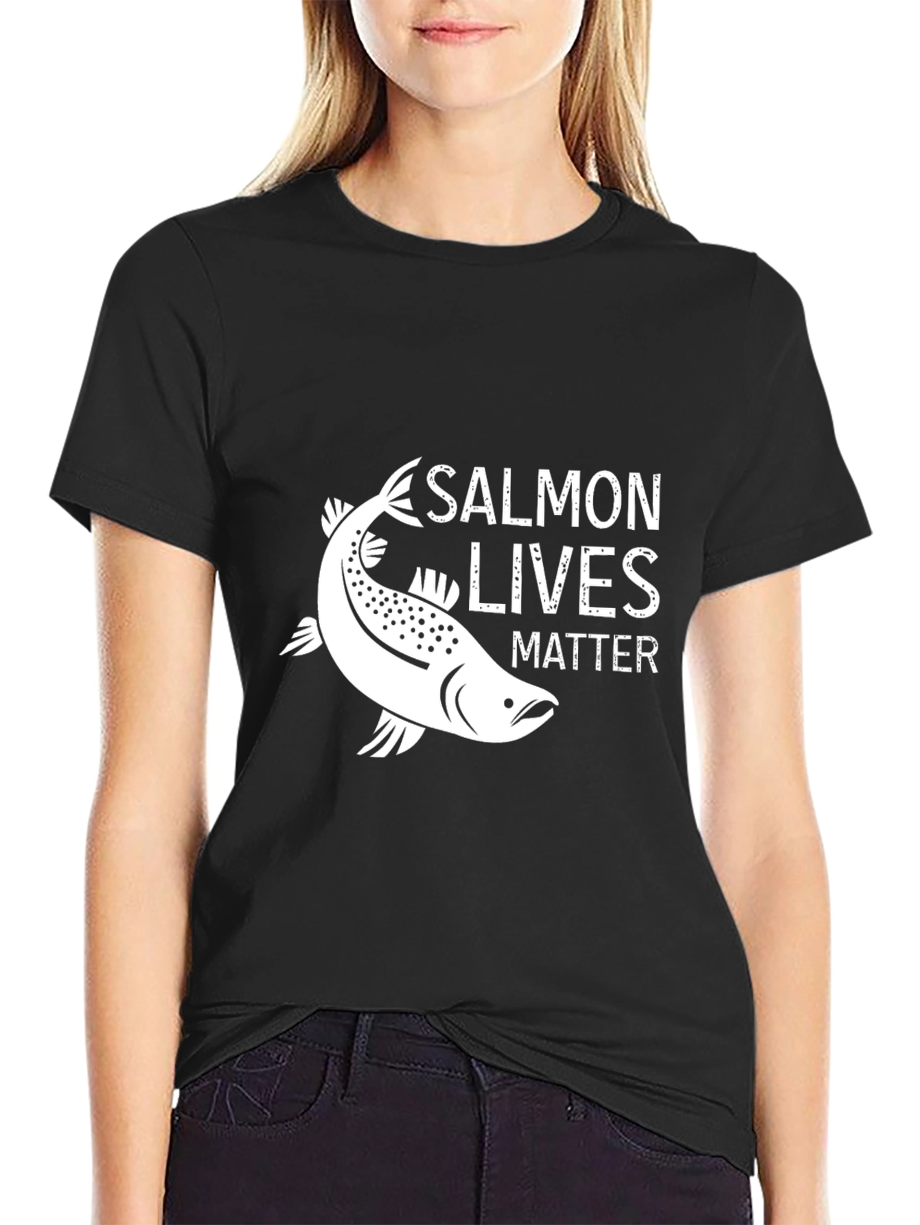 Black Salmon Lives Matter Graphic Tee - Black view 2