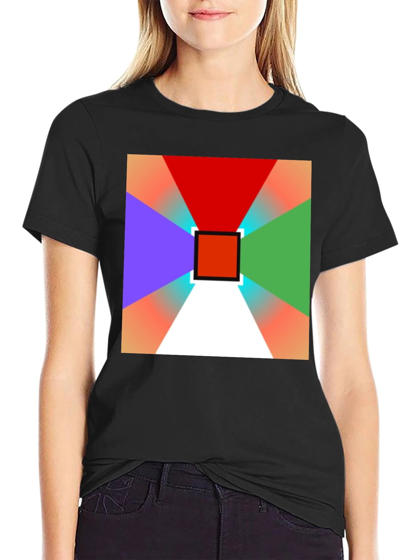 Black Geometric Prism T-Shirt: Vivid Colors, Modern Design view 2