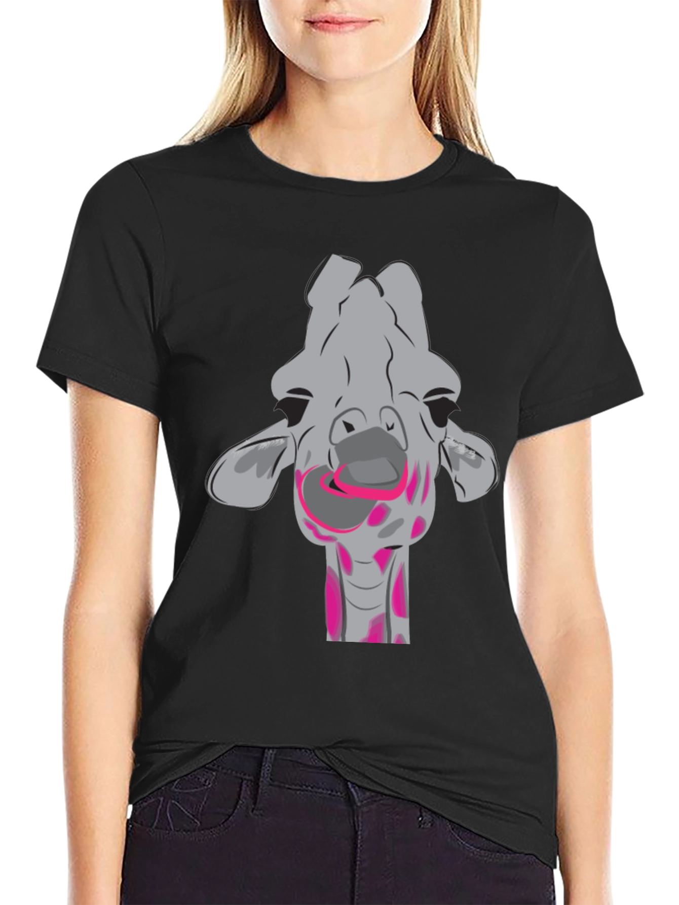 Black Fun Giraffe Graphic T-Shirt view 2