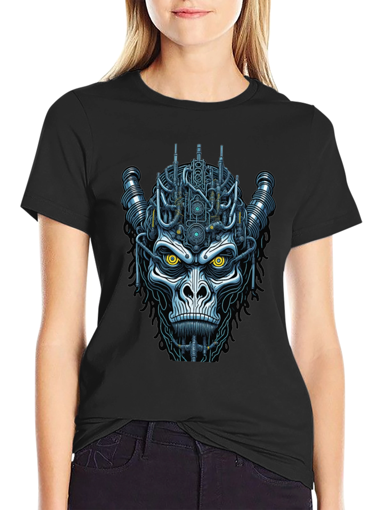 Black Cyberpunk Gorilla Graphic Tee - Unique Sci-Fi Design view 2
