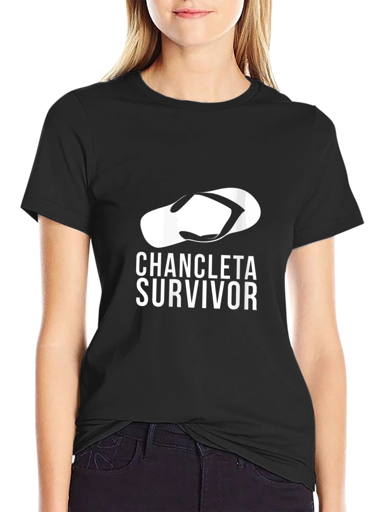 Black Chancla Survivor T-Shirt - Funny Graphic Tee view 2