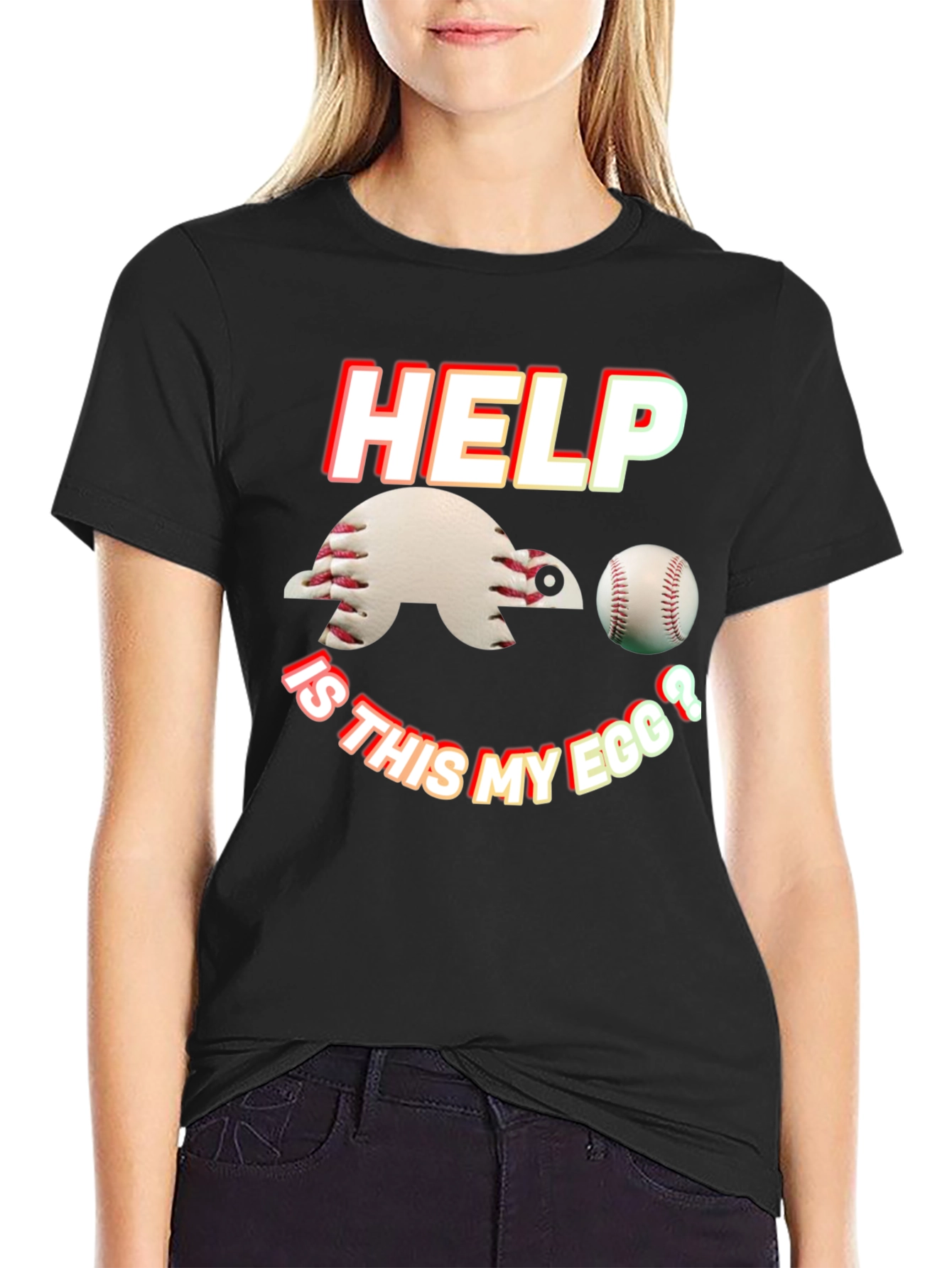 Black Baseball Turtle T-Shirt - Help, Is This My Egg? view 2