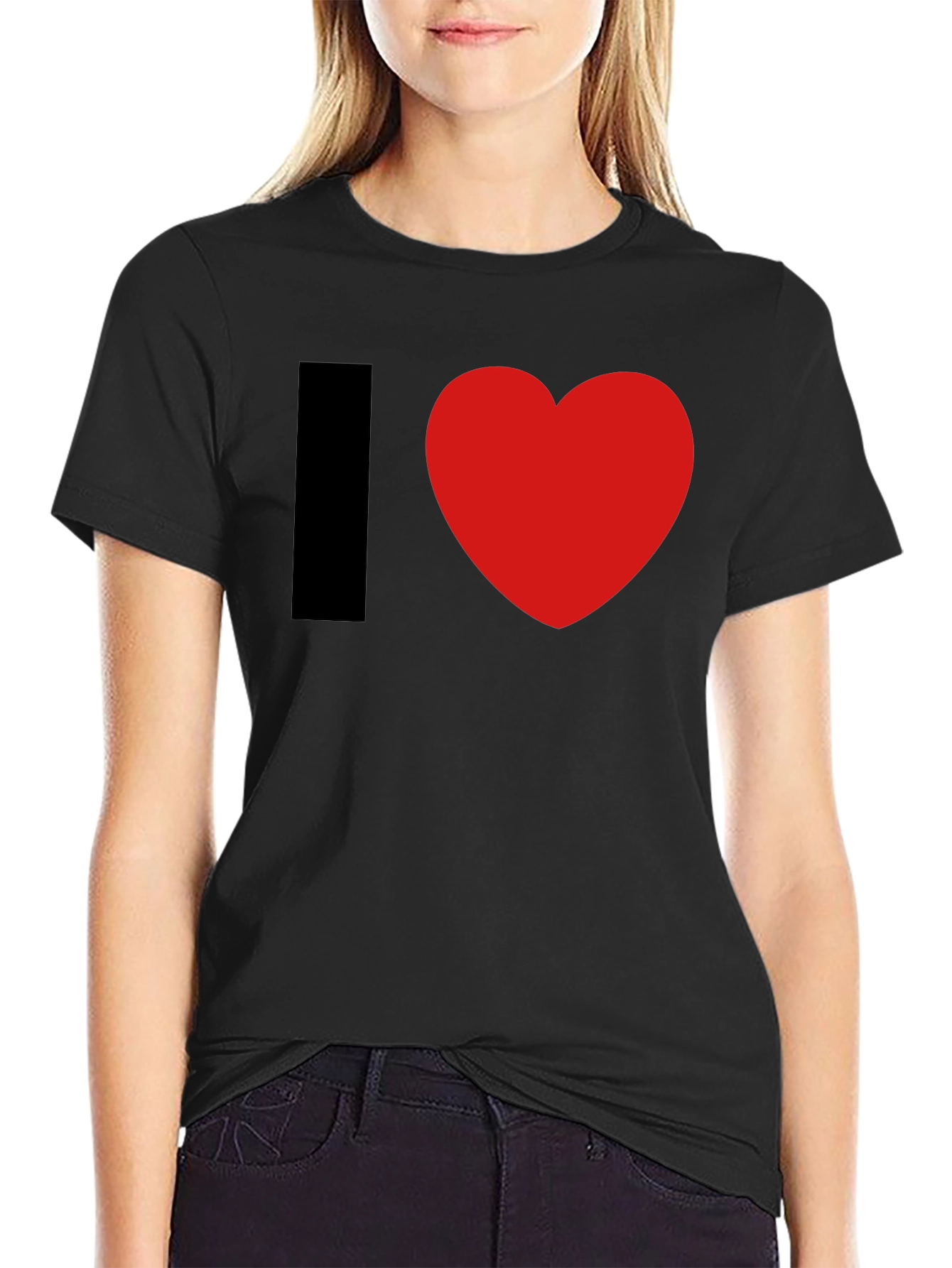 Black I Heart Graphic Tee - Black Cotton Blend T-Shirt view 2